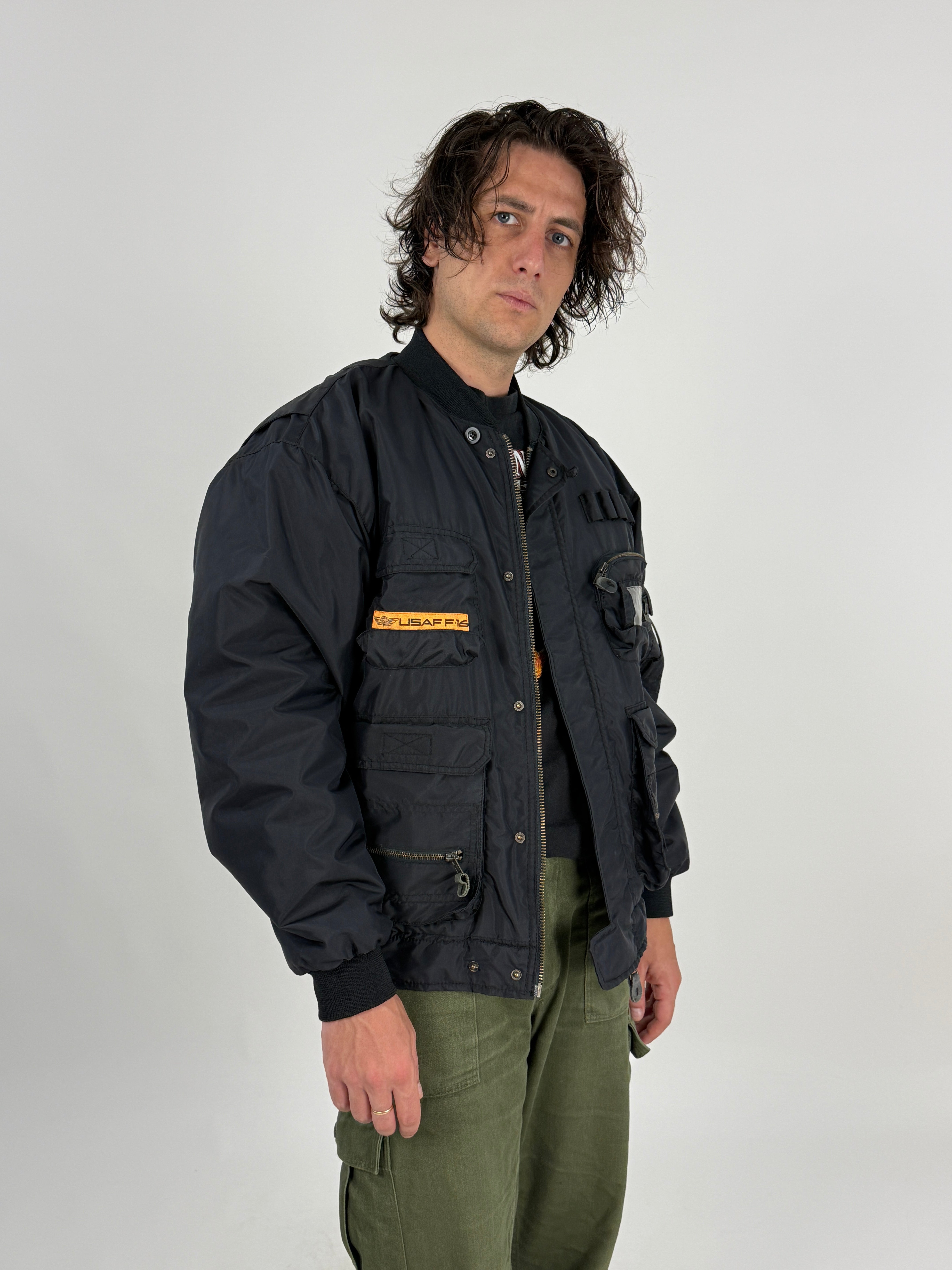 Bomber USAF F-16 Tactical Flight Jacket Fodera Arancione - Taglia L