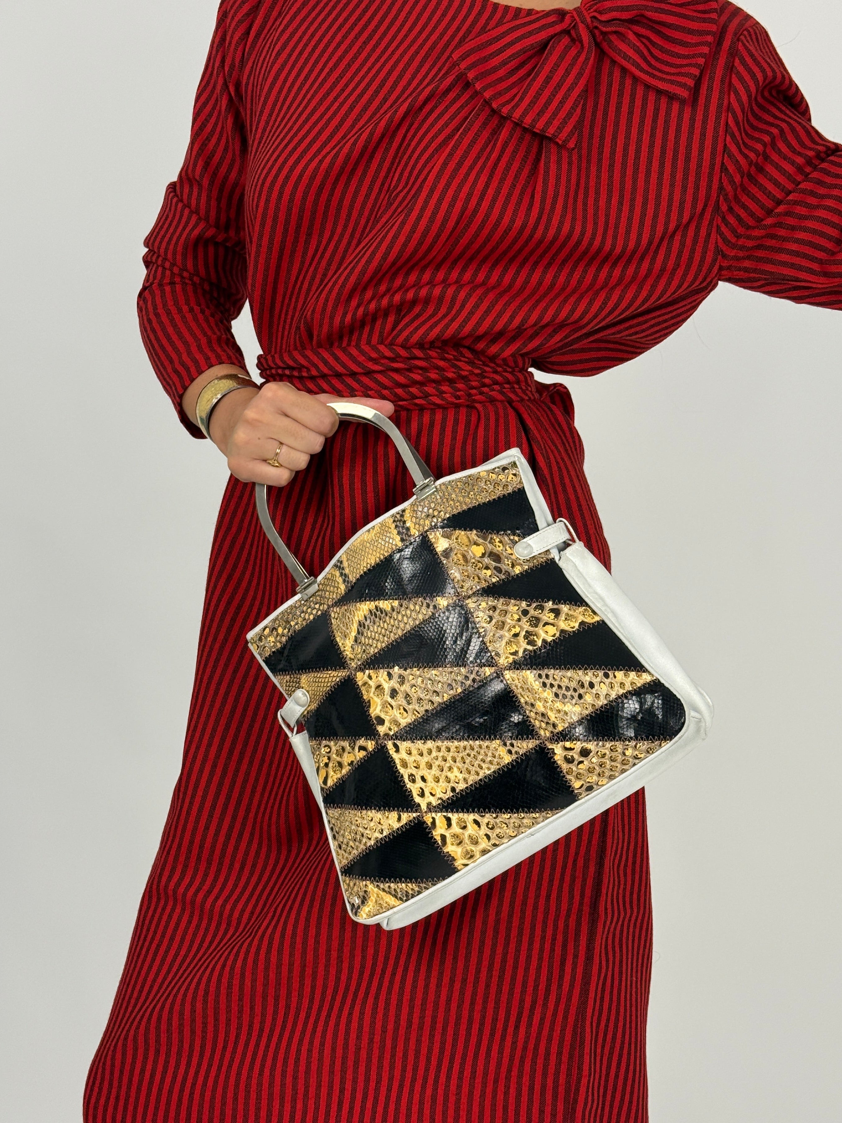 Borsa Patchwork Pelle Rettile Anni '70 - vista frontale dall'alto