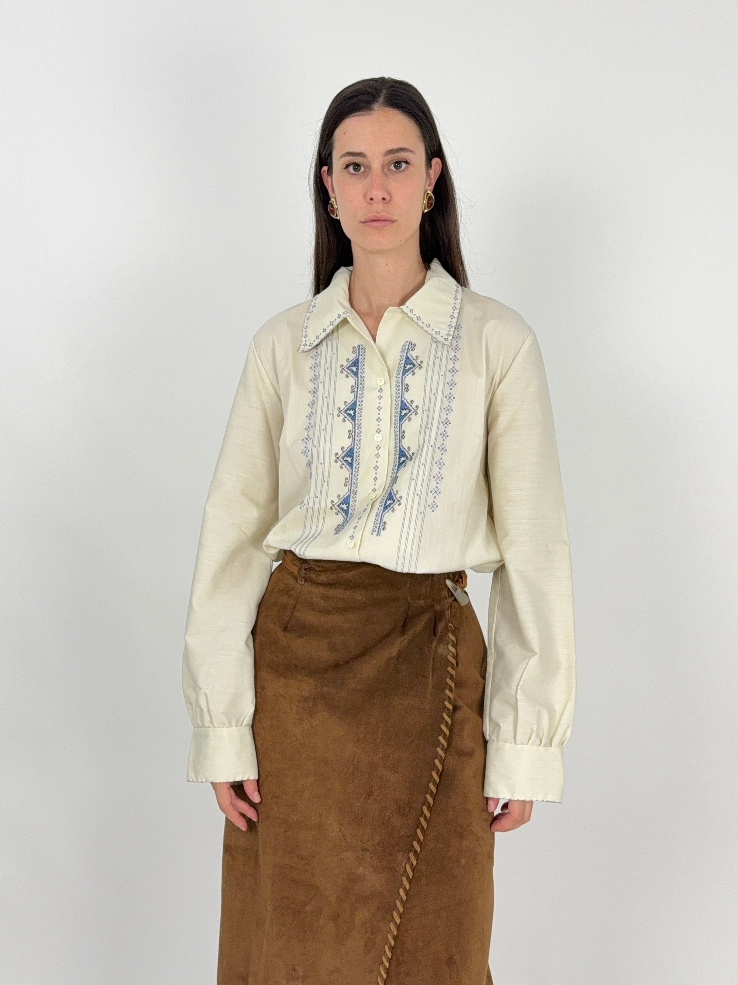 Camicia Folk Ricamata a Mano Anni '70 - Taglia L