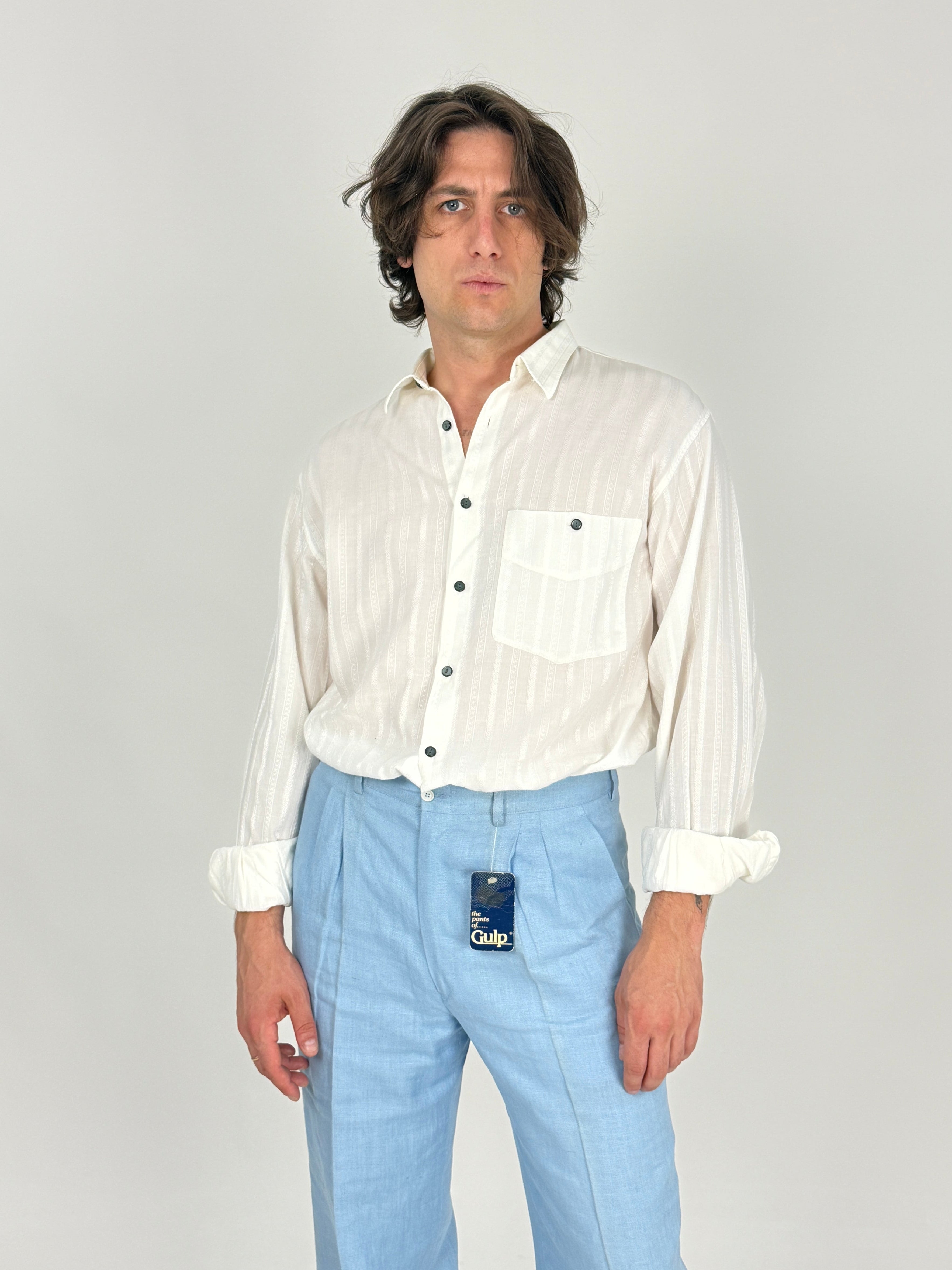 Camicia Gian Paolo Rivieri Anni '70 Bianco Jacquard