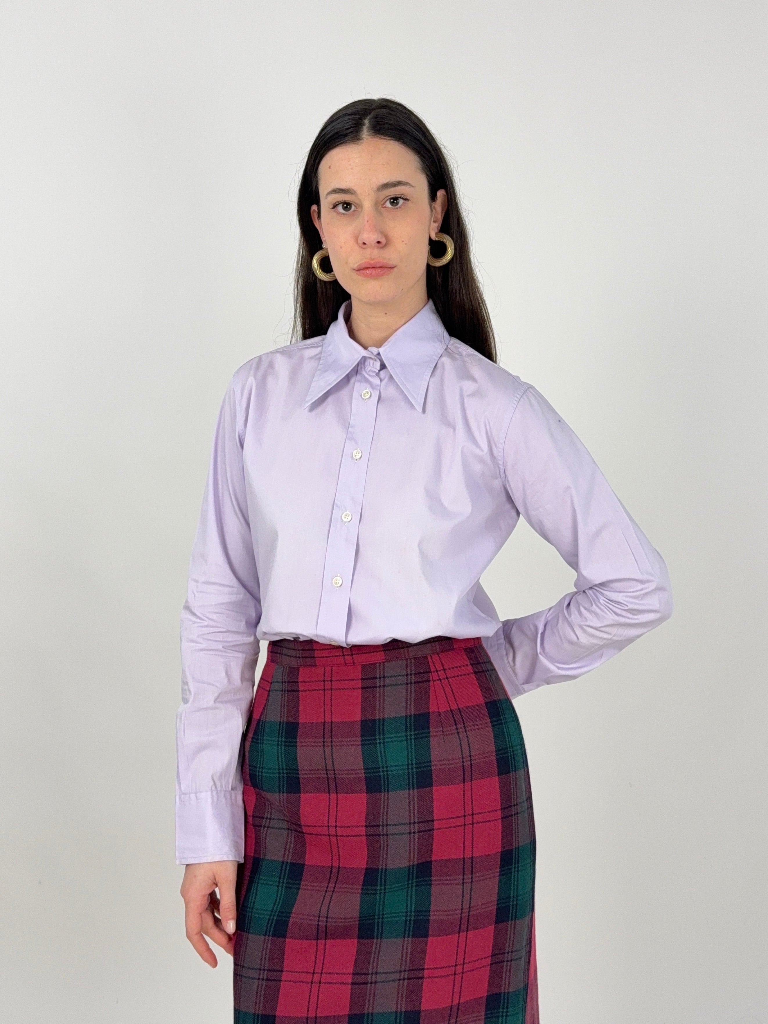 Camicia anni '70 in cotone viola pastello