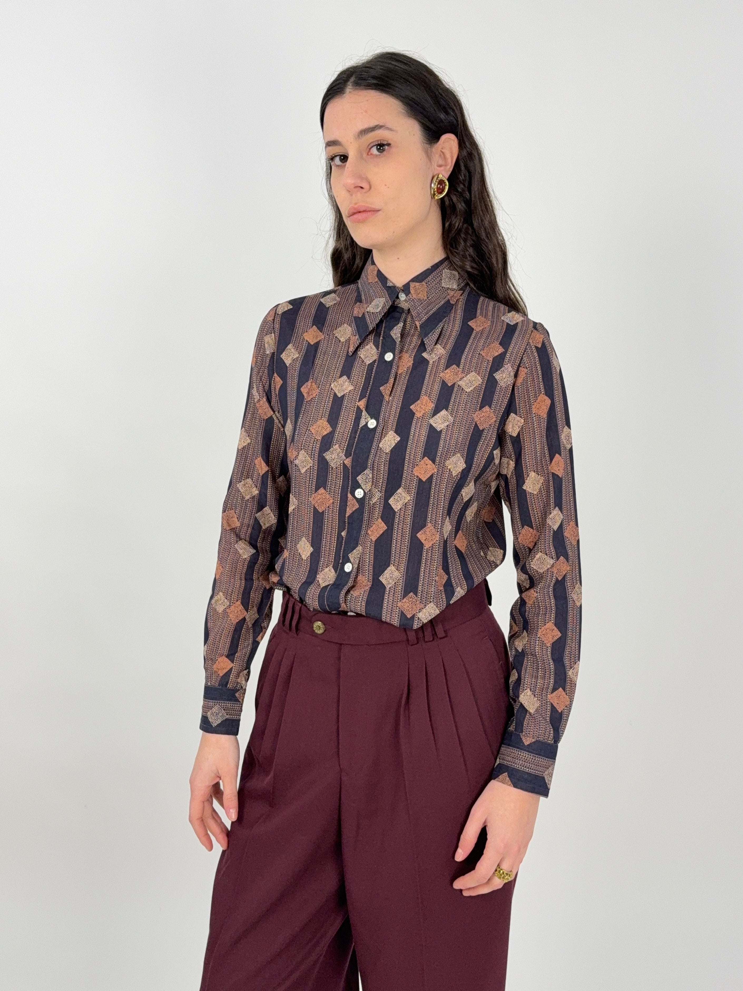 Camicia fantasia anni '70 marrone