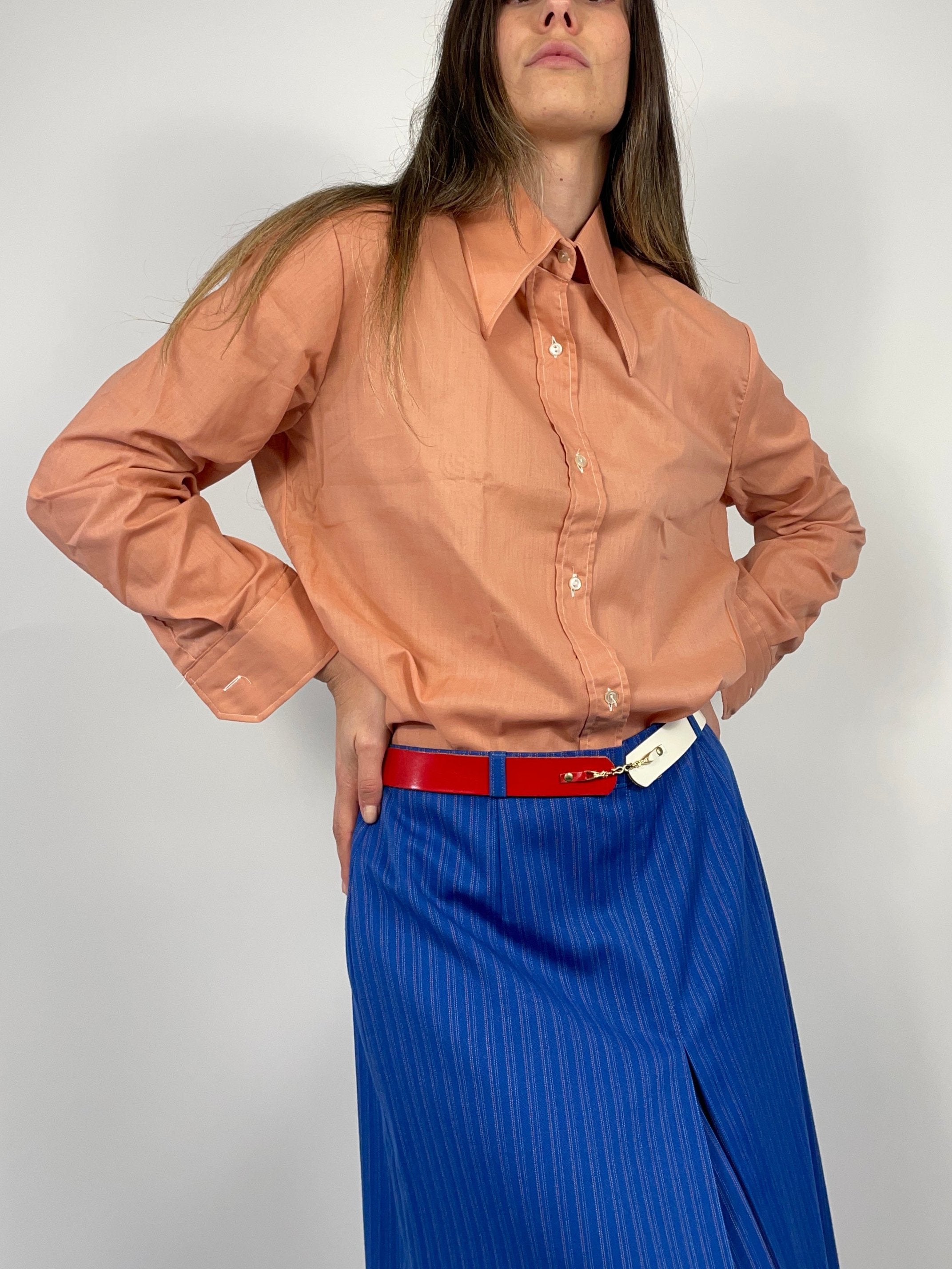 Camicia anni 70 in cotone colore salmone Fangovintage