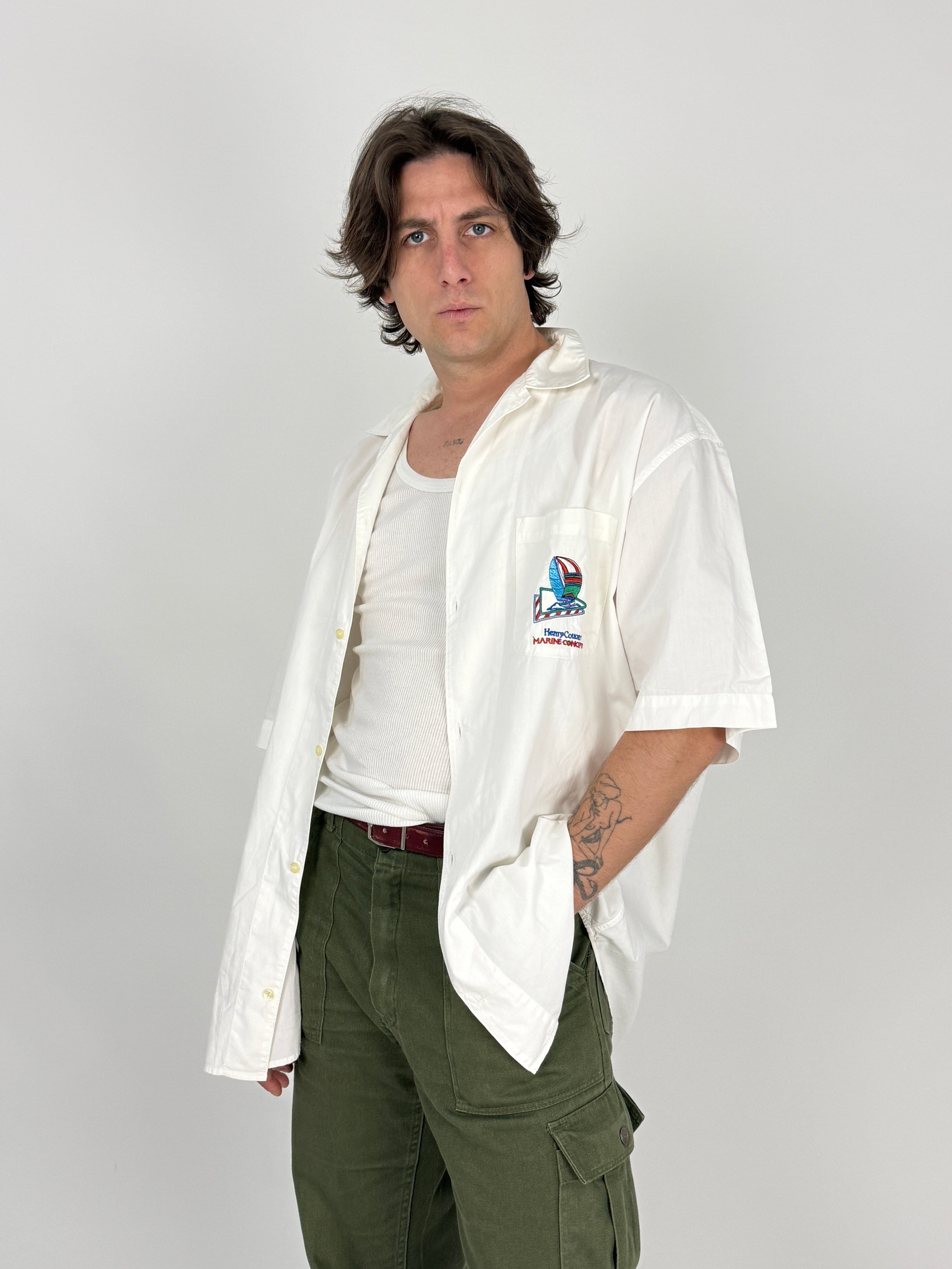 Camicia Henry Cotton's in Cotone Bianco Ricamo - Taglia XXL