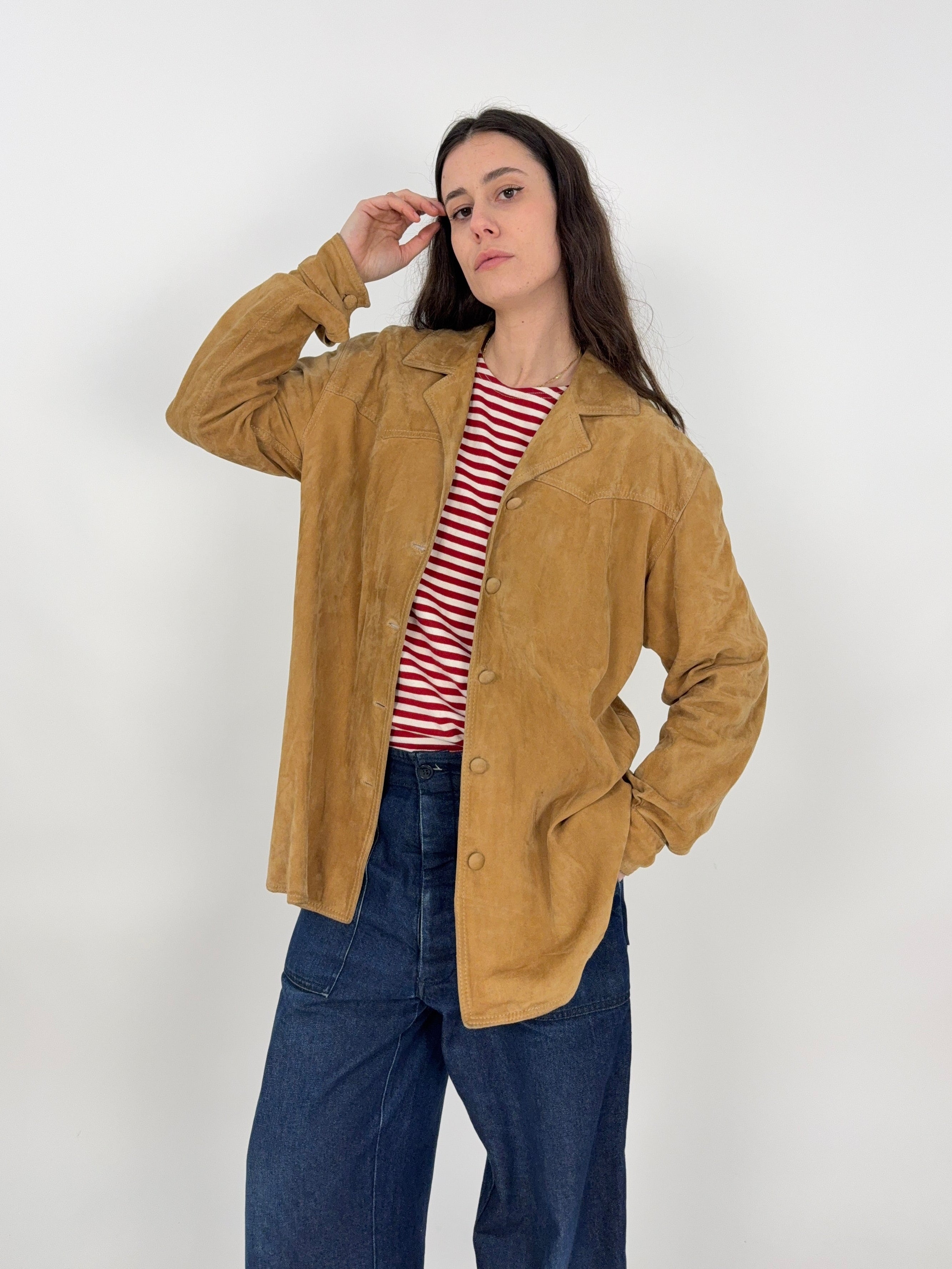 Camicia over in pelle scamosciata vintage