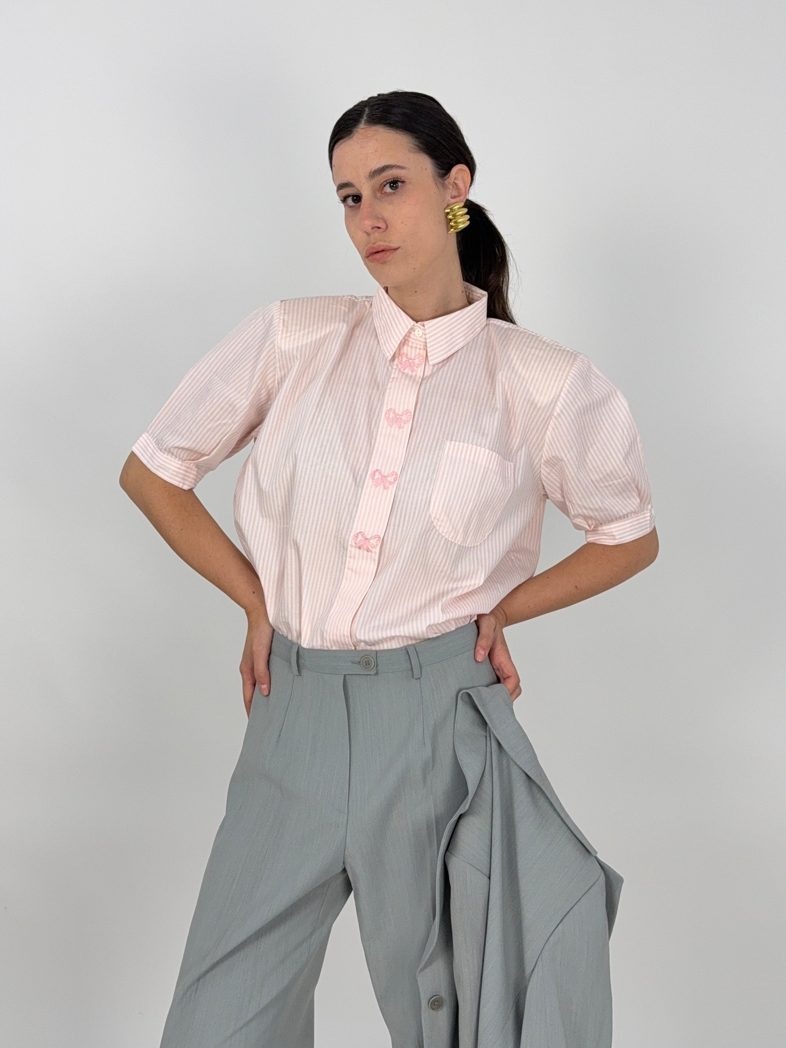camicia vintage in cotone a righe e ricami