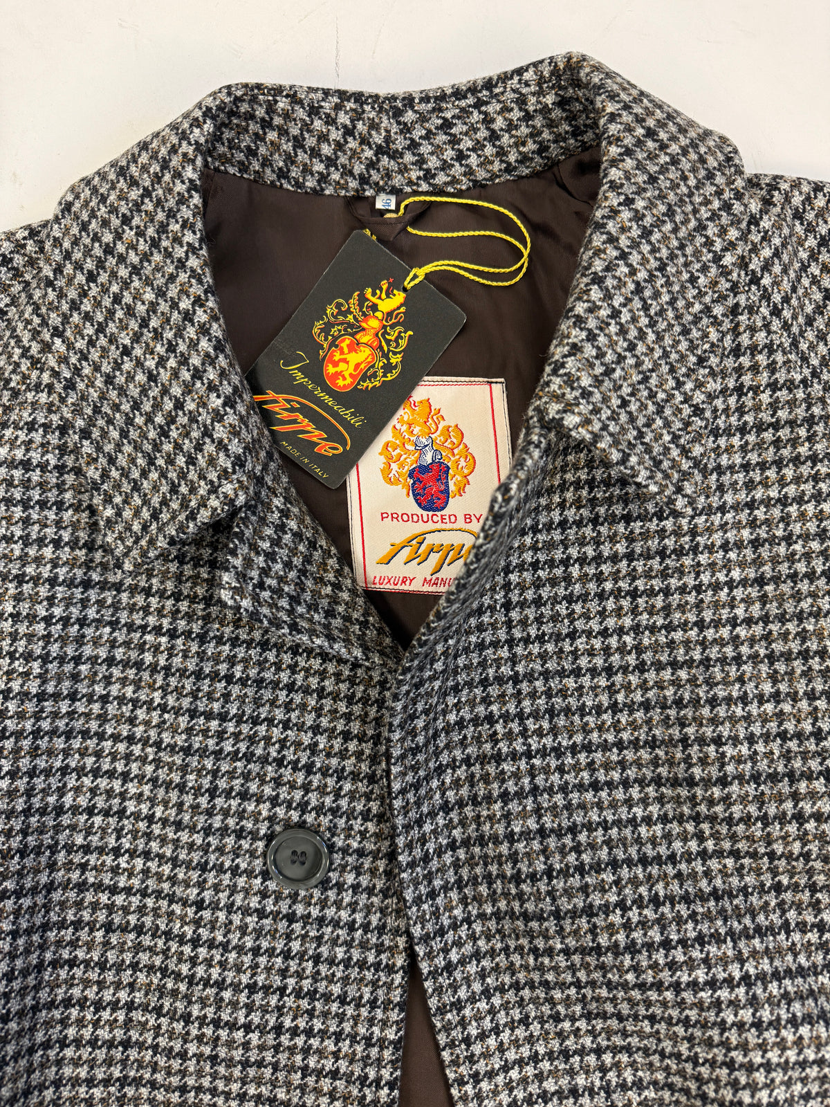 Cappotto Deadstock Anni '70 Lana Pied de Poule - Taglia M