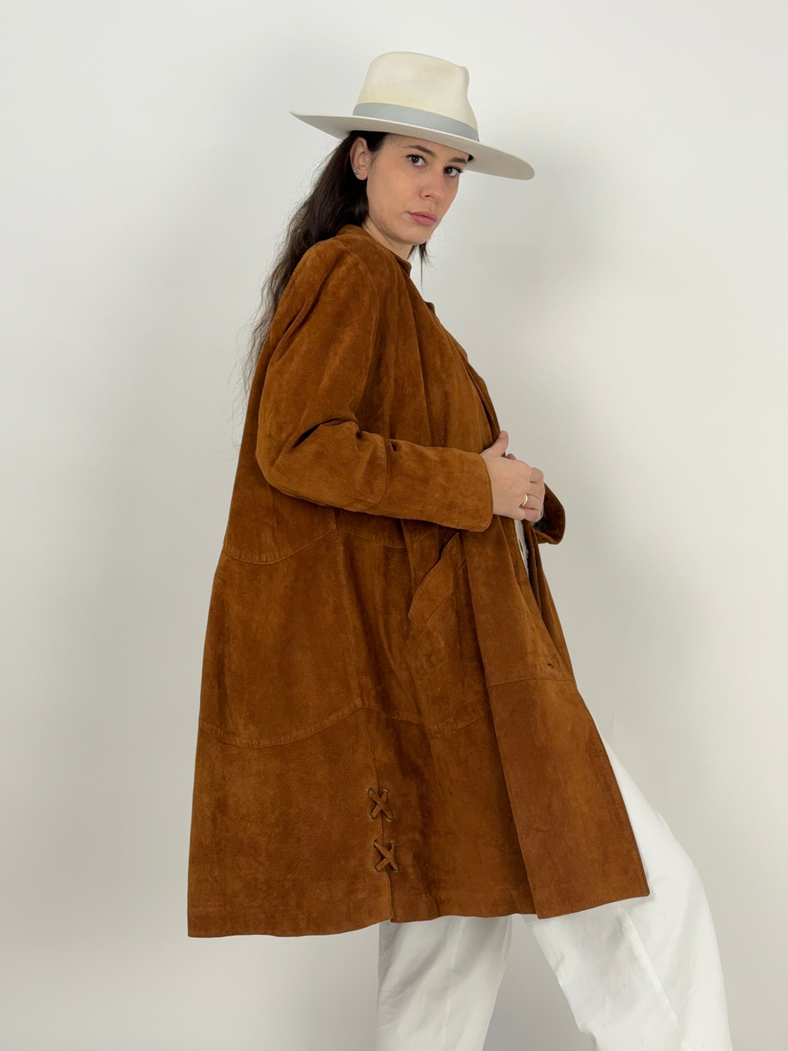 Cappotto vintage in pelle scamosciata