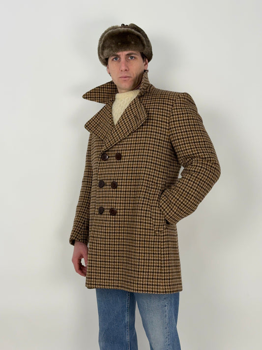 Cappotto sartoriale anni '70 in lana pied de poule