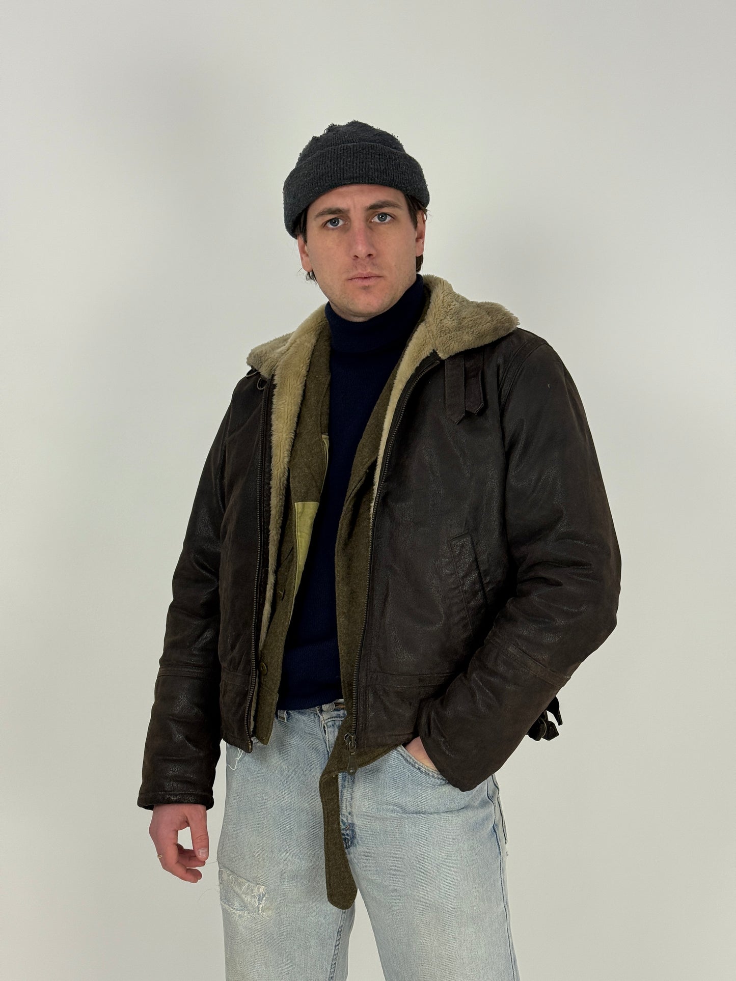 Giacca in Pelle anni ’80 con interno shearling