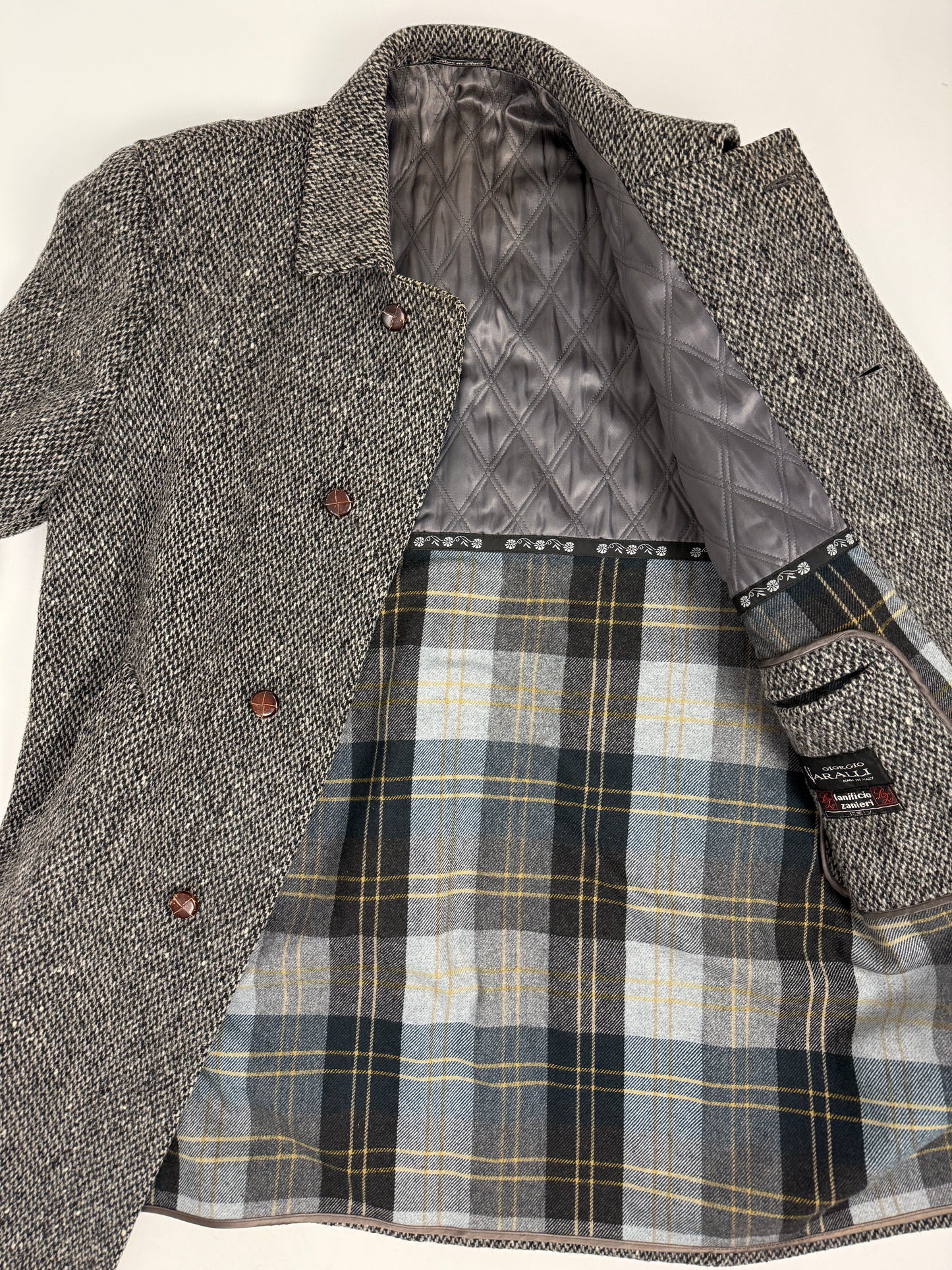 Cappotto in lana con fodera tartan anni '90