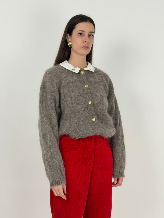 Cardigan in mohair con colletto ricamato anni '80