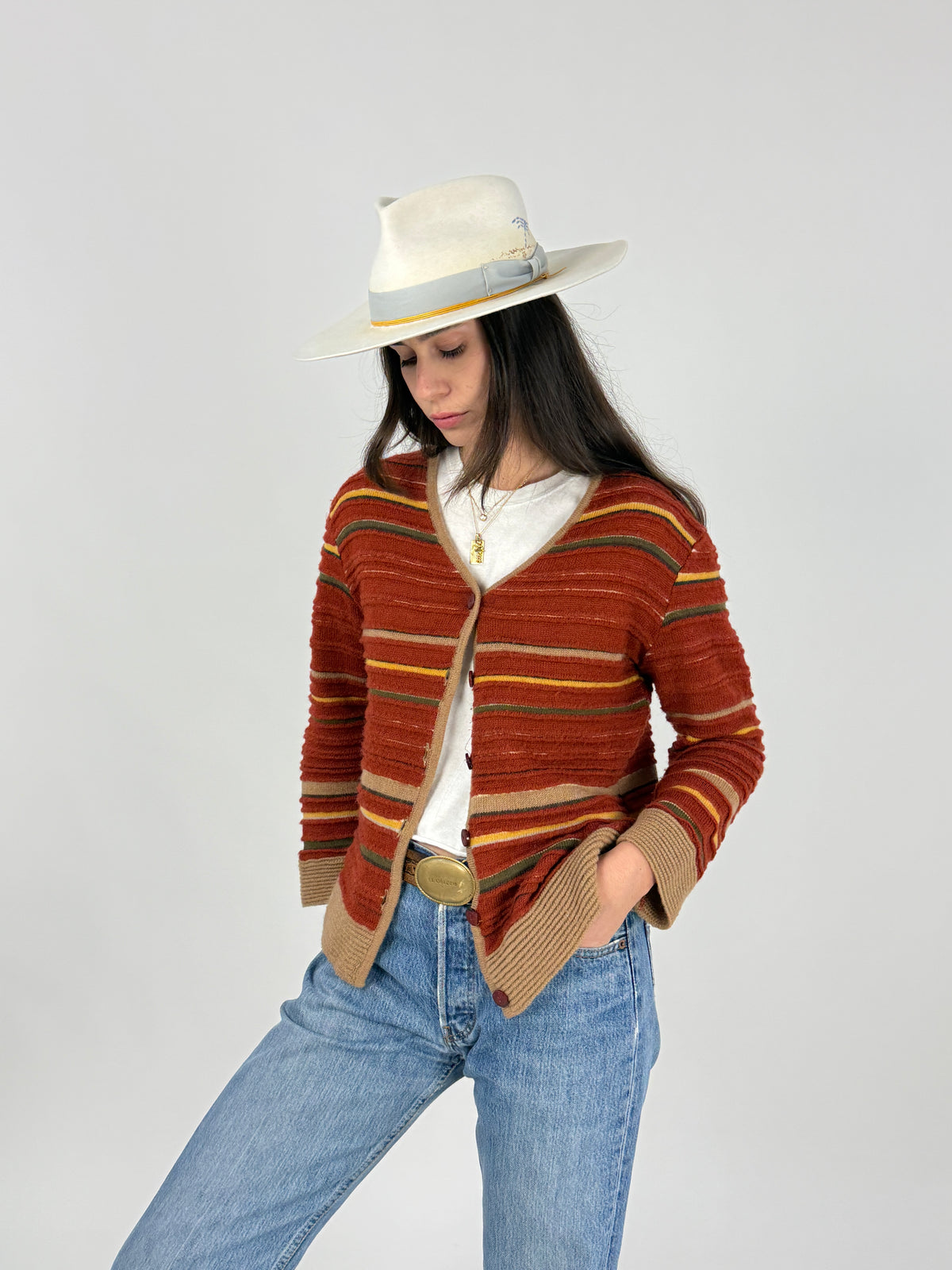 Cardigan Vintage Missoni Sport a Righe Ruggine - Taglia M