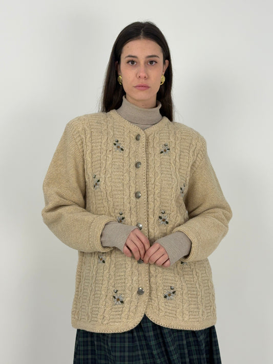 Cardigan Tirolese in pura lana ricamata