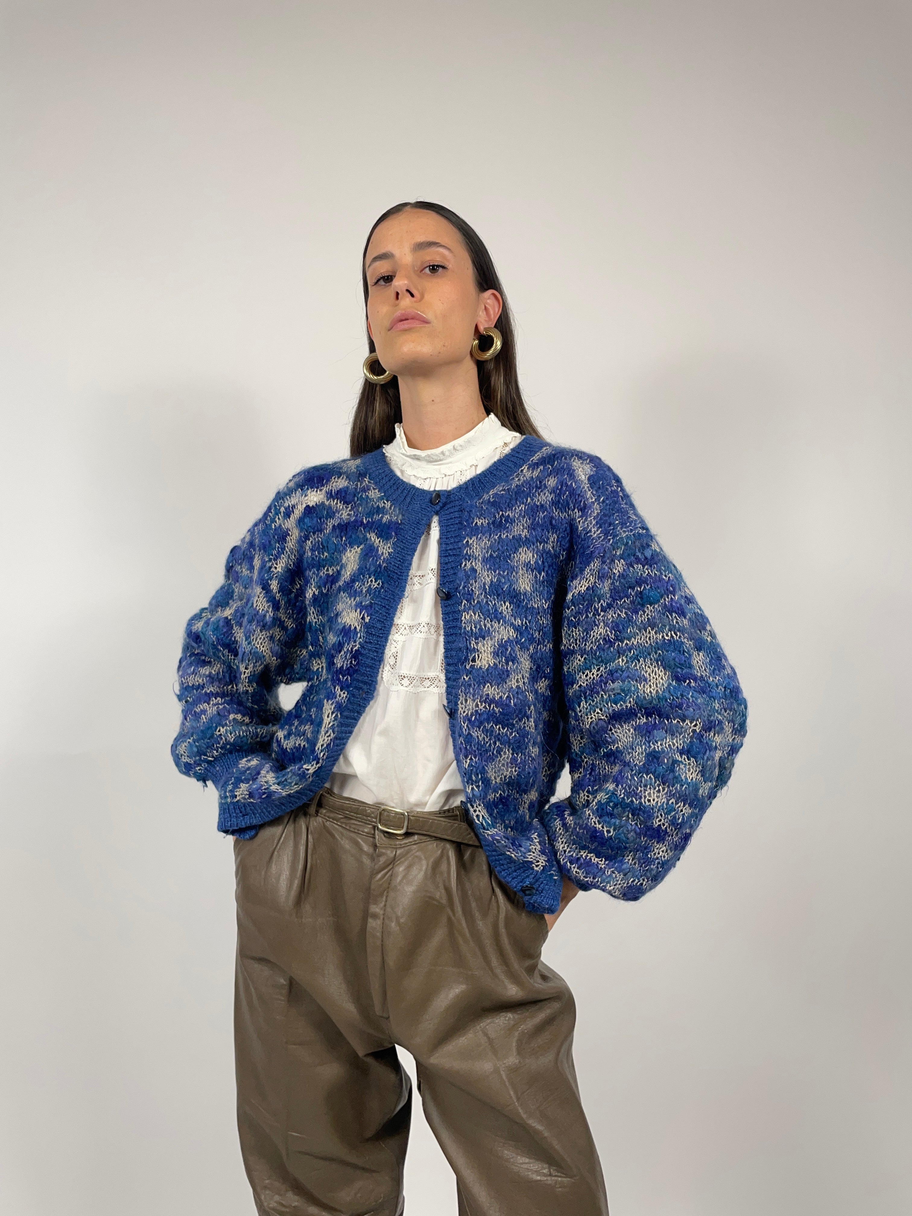 Cardigan anni '80 con maniche a palloncino