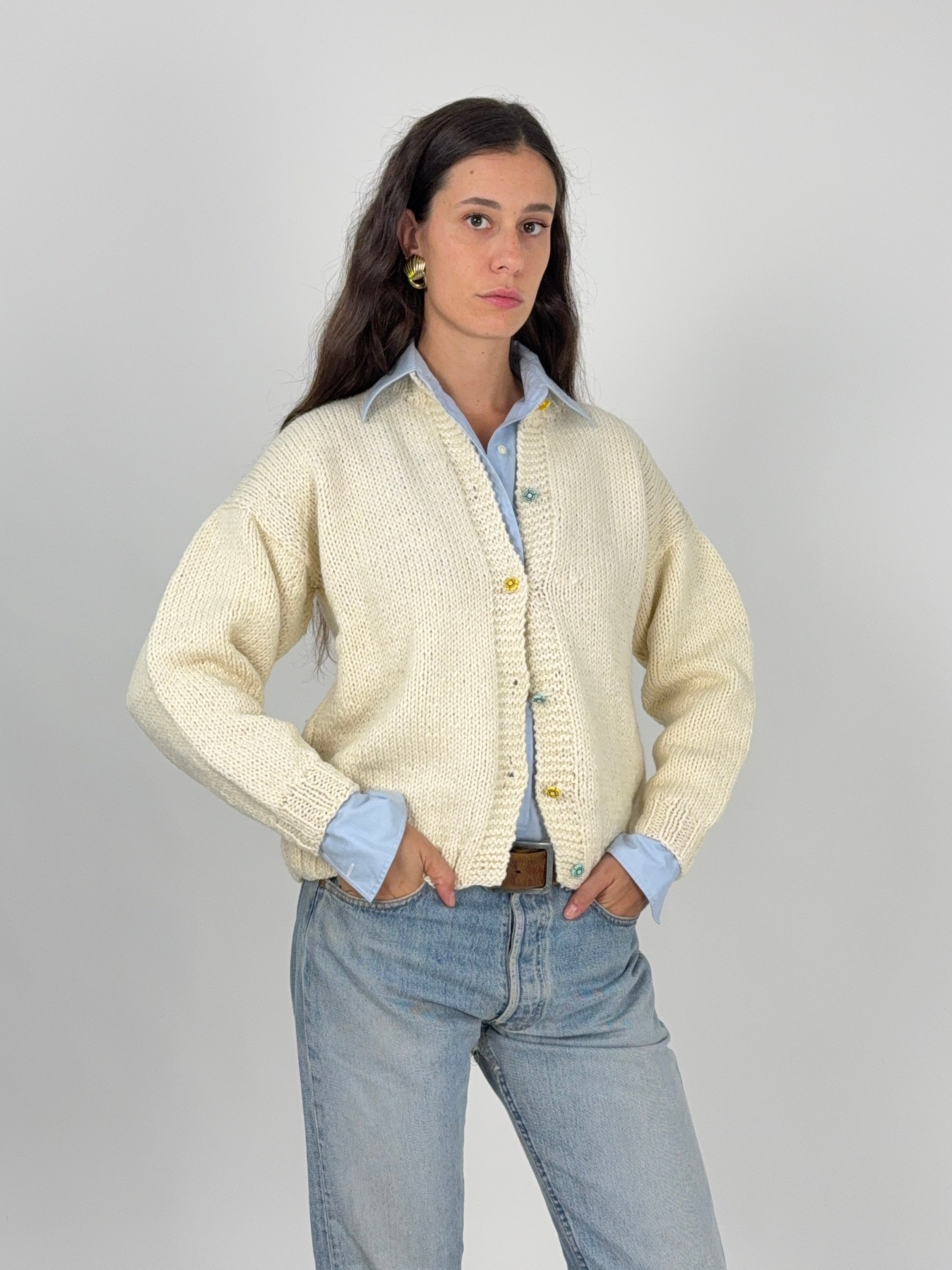 Cardigan fatto a mano avorio vintage - retro