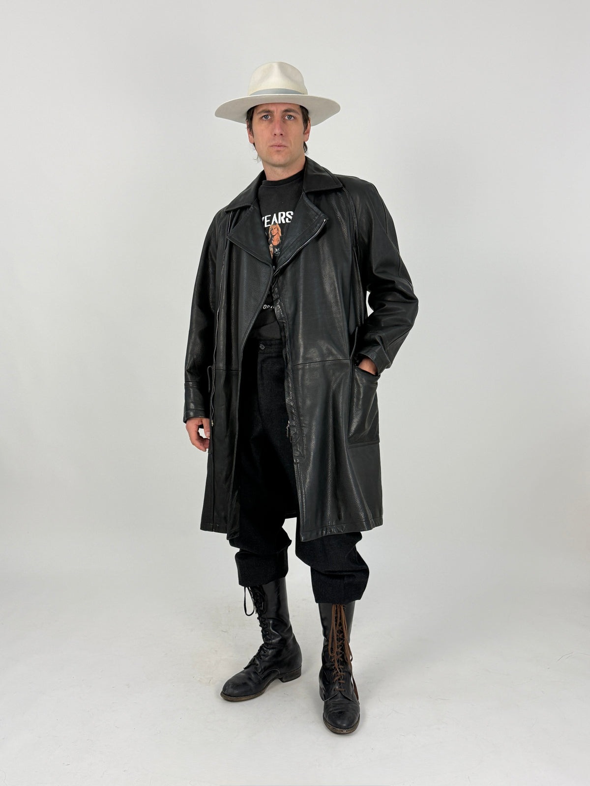 Cappotto Anni '90 in Pelle Martellata - Taglia M
