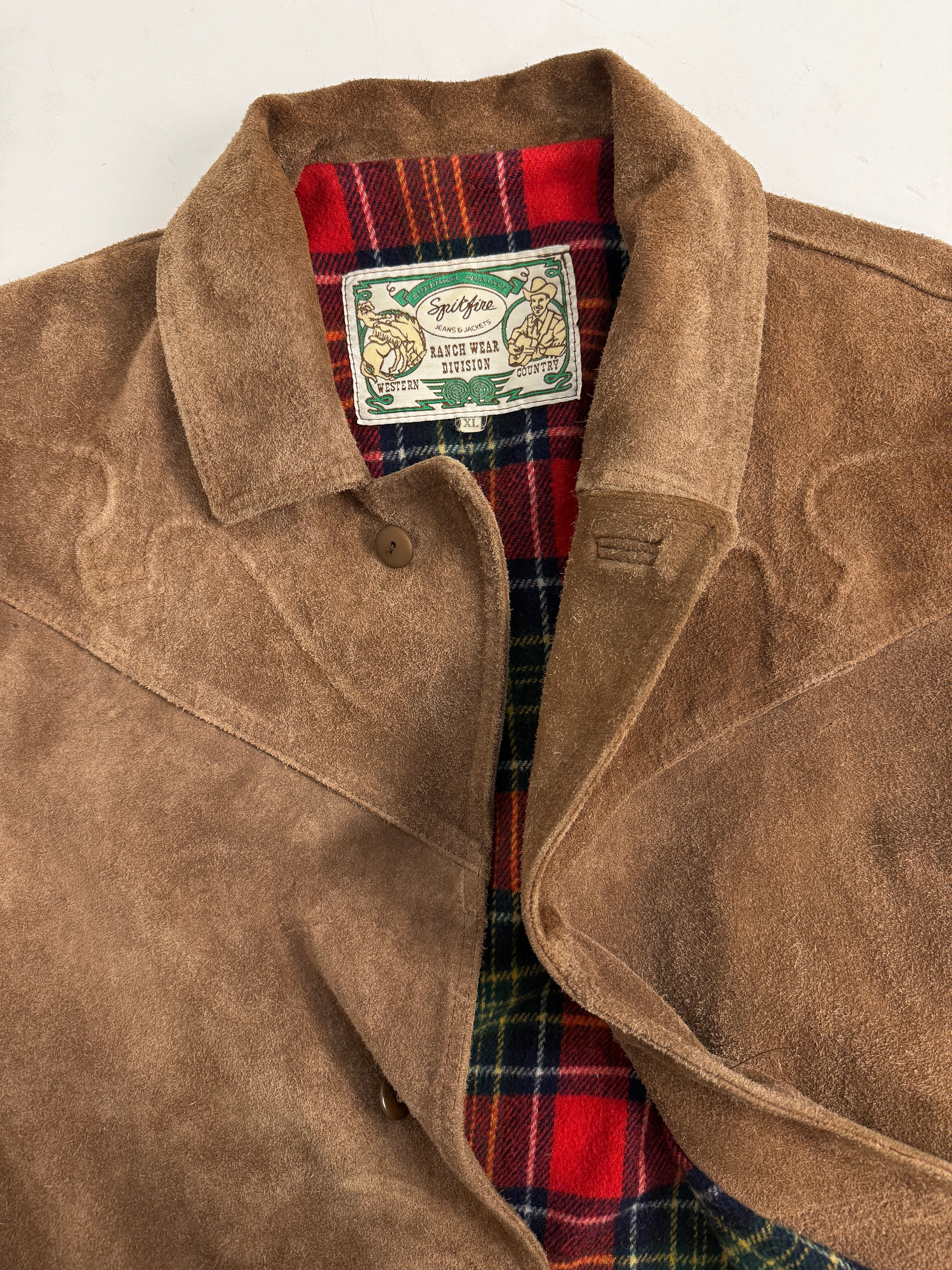 Giacca Western Ranch Coat Spitfire Camoscio Fodera Tartan Anni '70 - Taglia XL