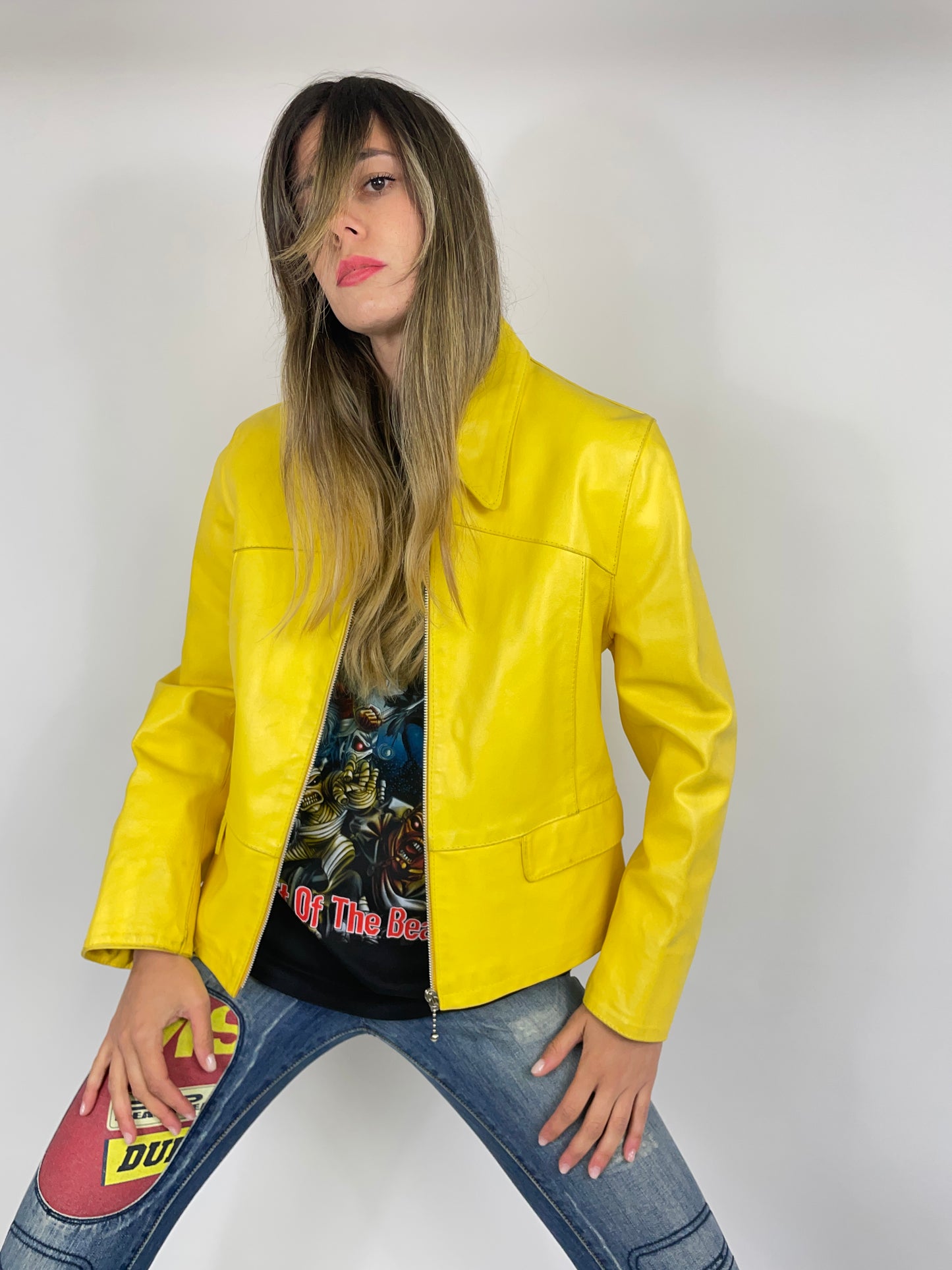giacca-anni-80-vera-pelle-colore-giallo