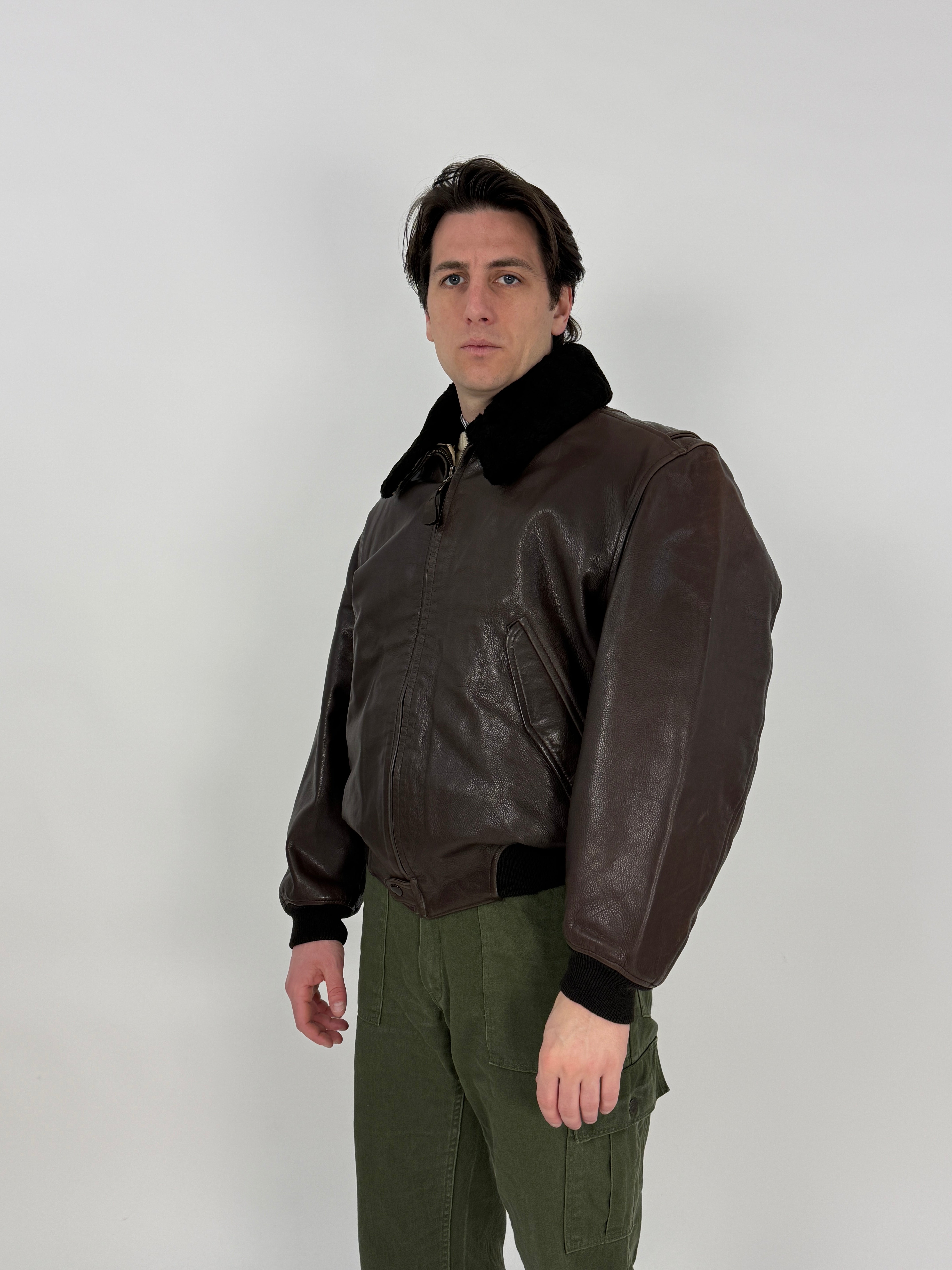 Giacca Aviatore in pelle marrone vintage