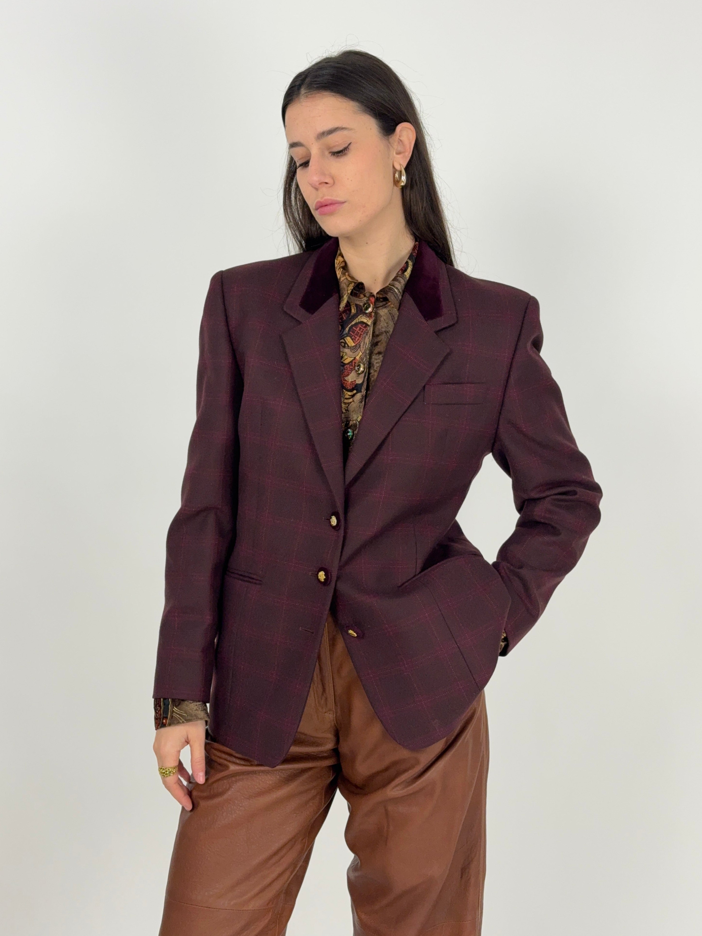 Giacca a quadri con collo in velluto