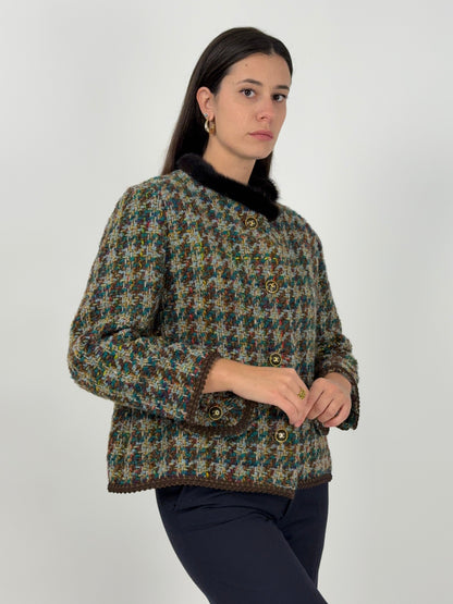 Giacca Bouclé con colletto in pelliccia anni ’70