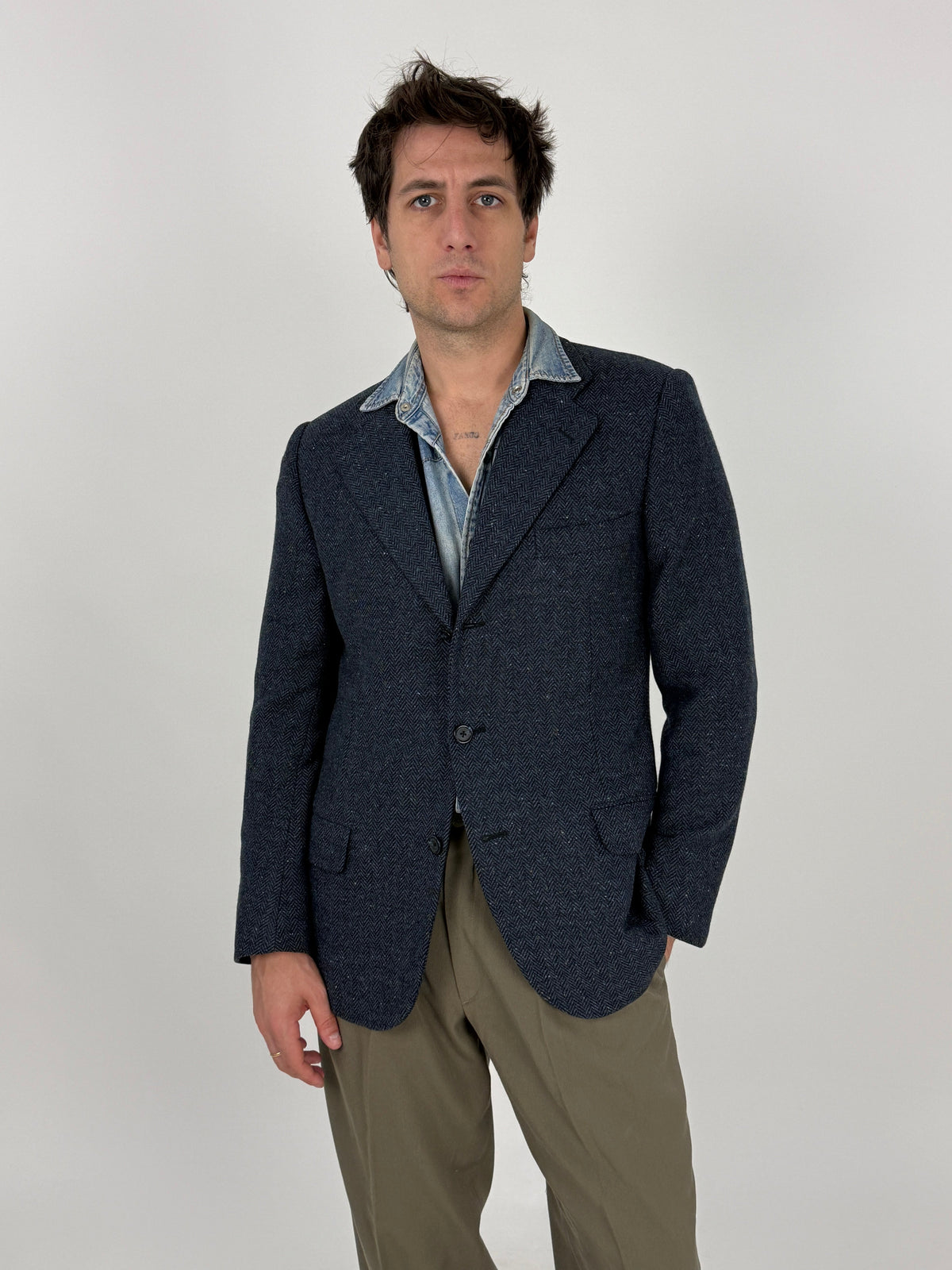 Blazer Burberry’s vintage da uomo in lana blu scuro