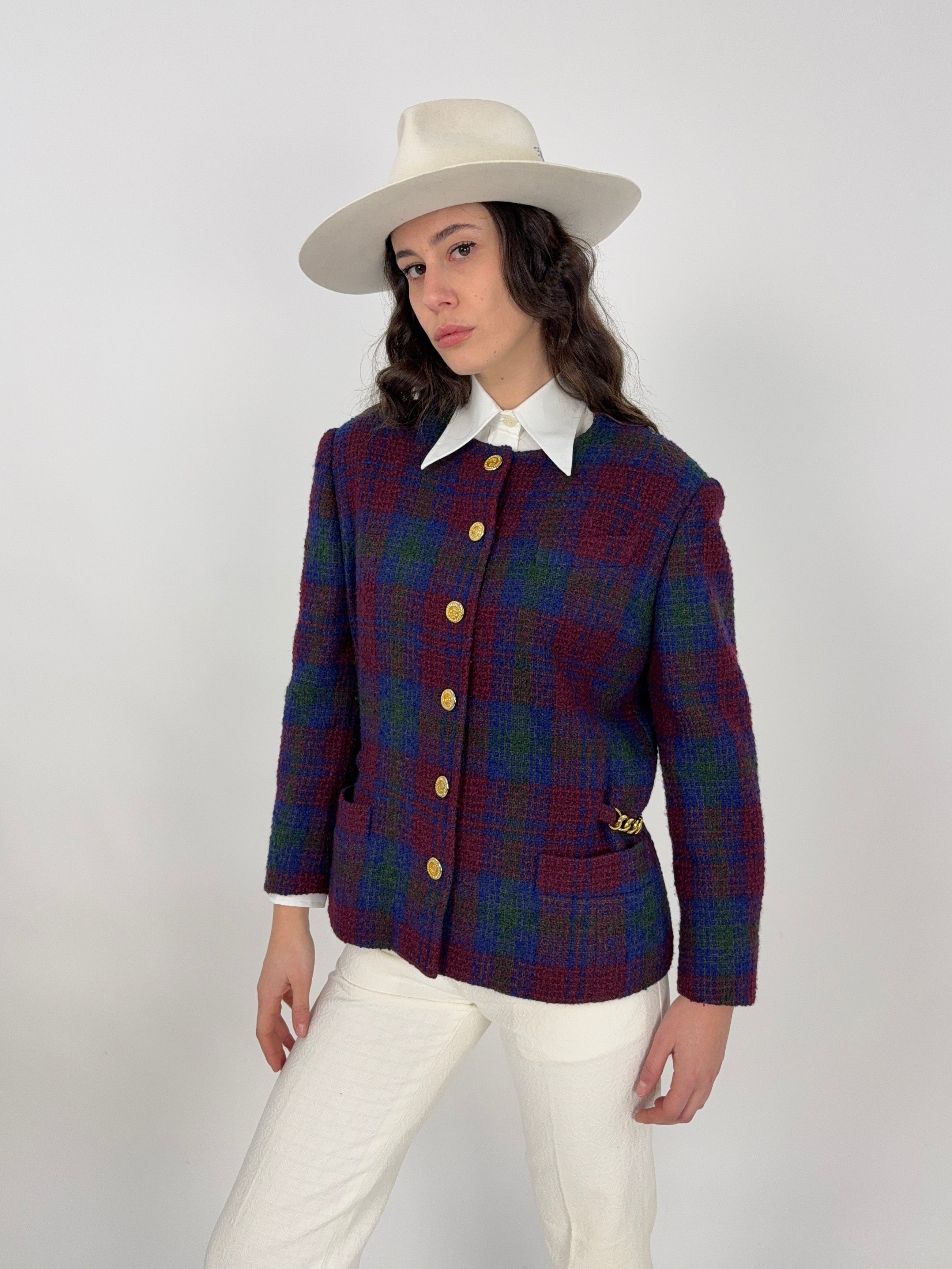 Giacca Céline Paris Vintage Tweed Check - 80s