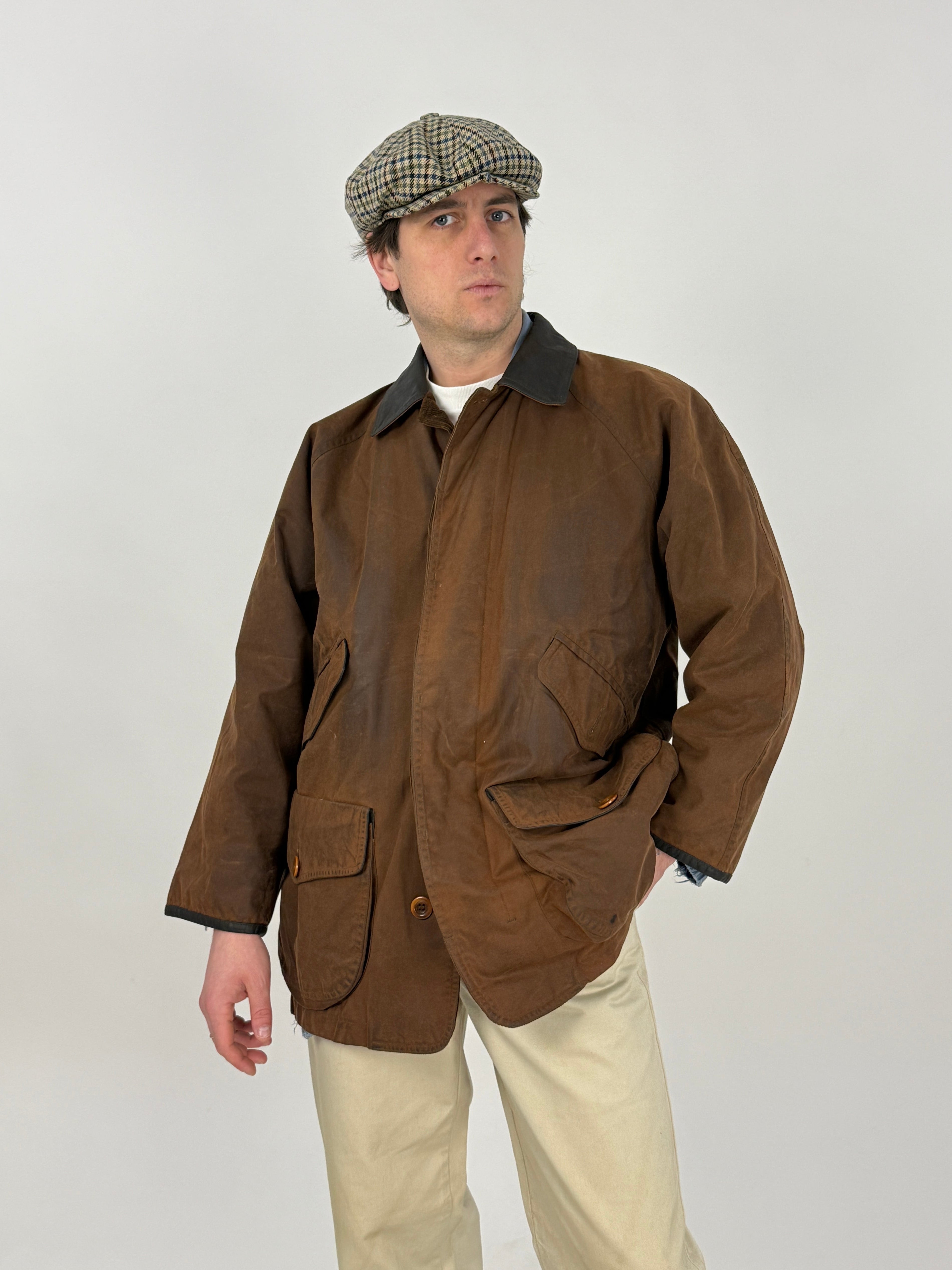 Giacca Cerata Waterville vintage marrone con collo in pelle