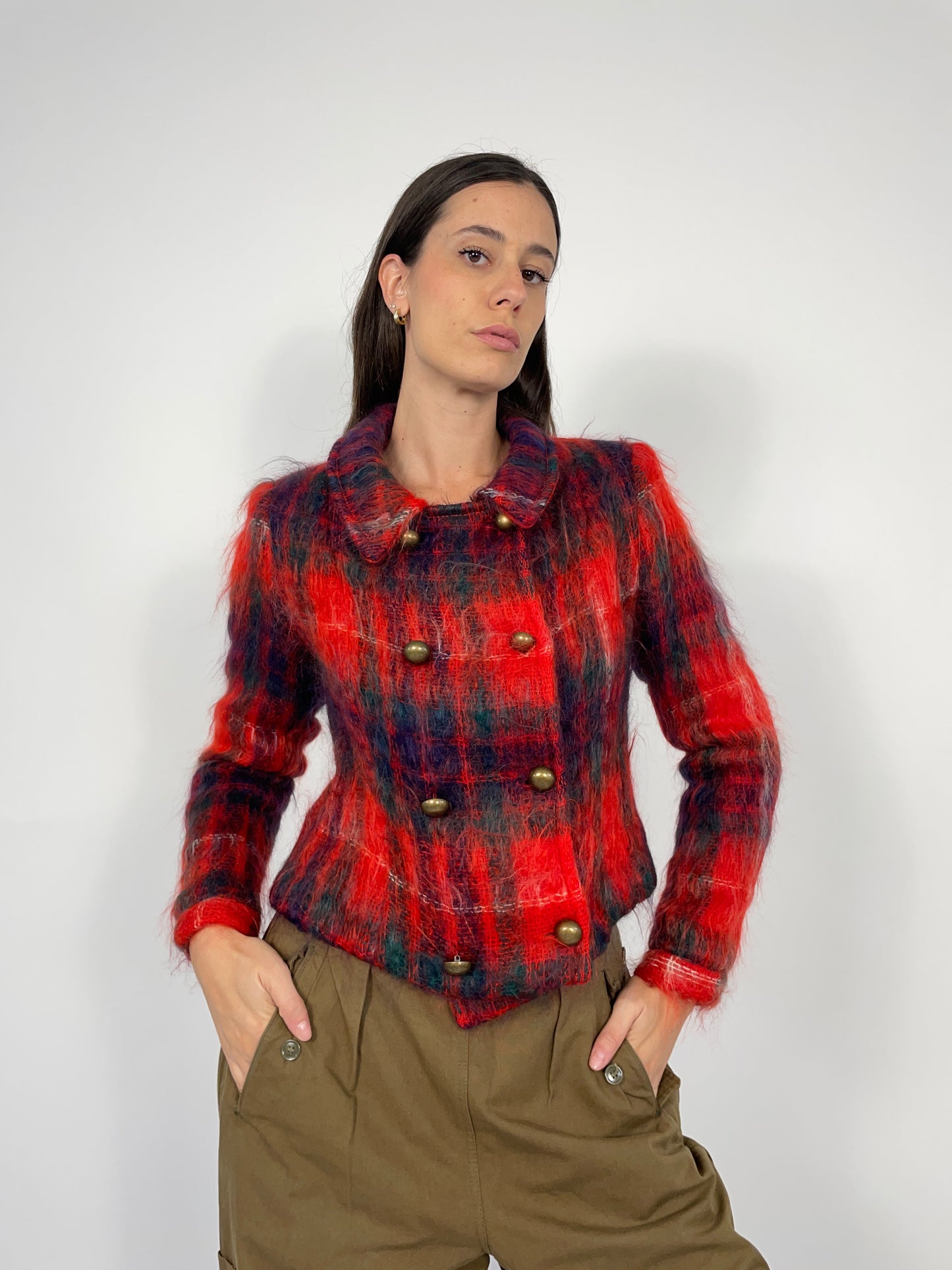 Giacca cropped vintage in lana tartan