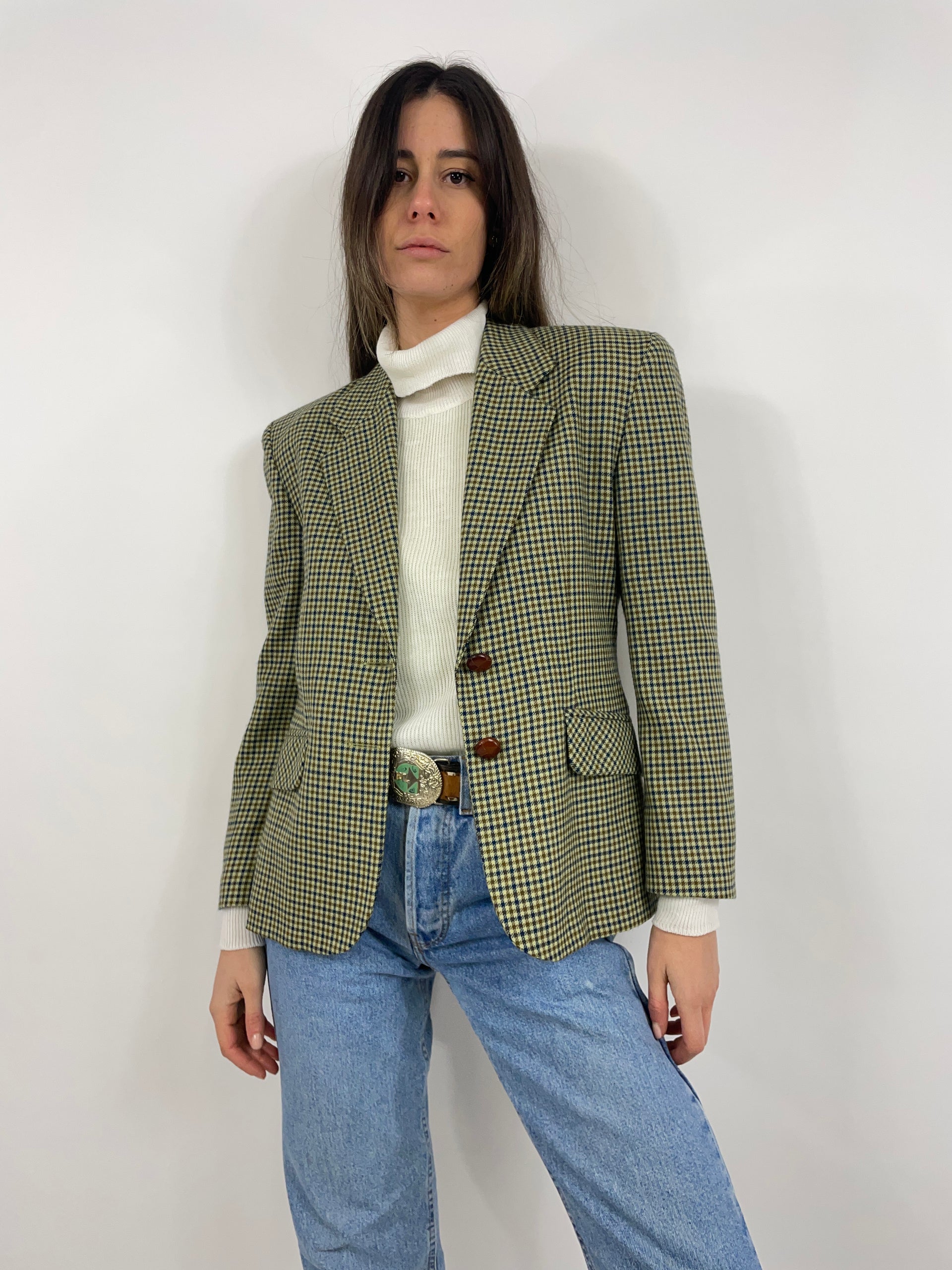 Giacca in lana pied de poule colore verde da Donna - Fangovintage