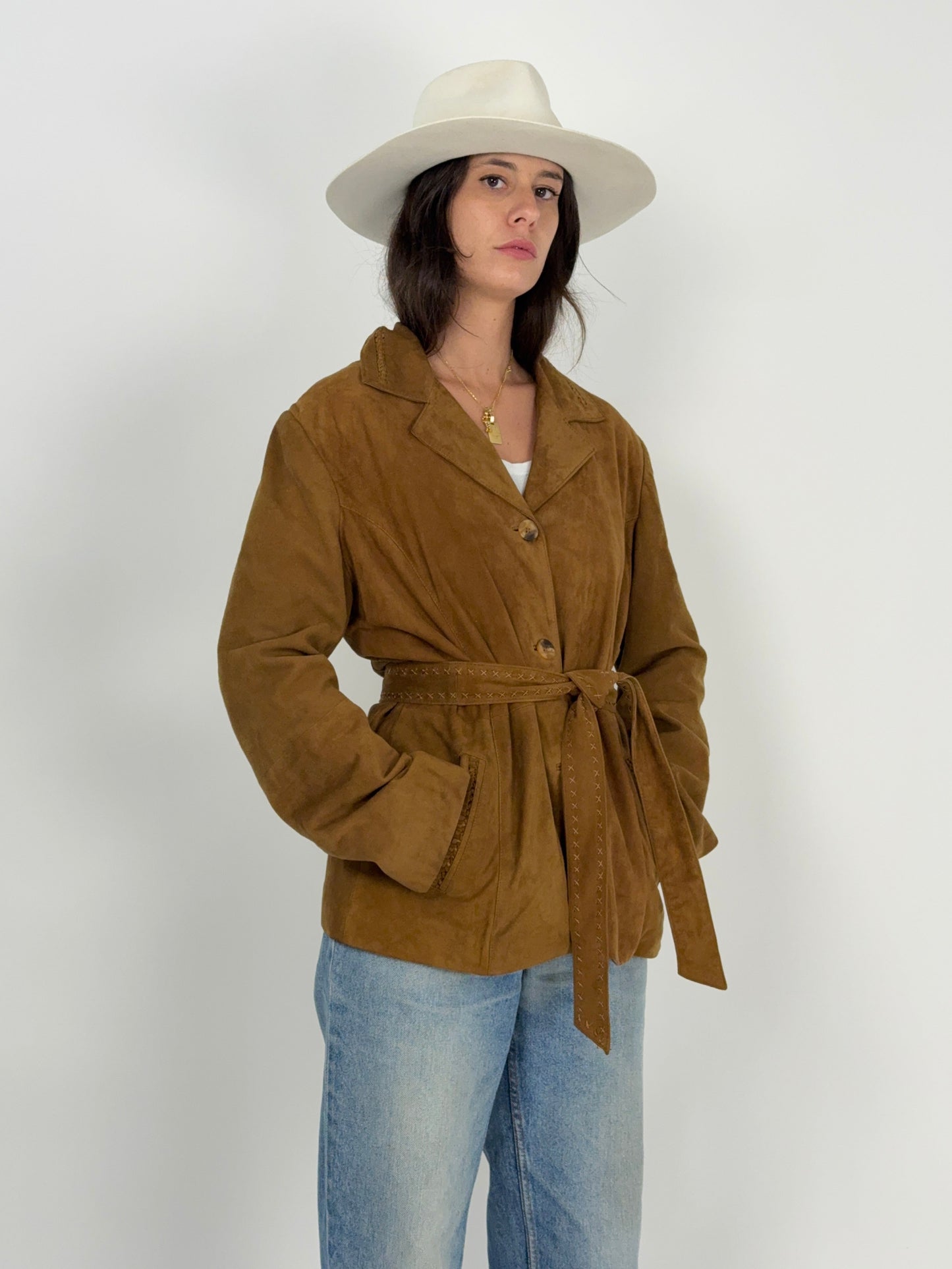 Giacca in camoscio vintage con cintura