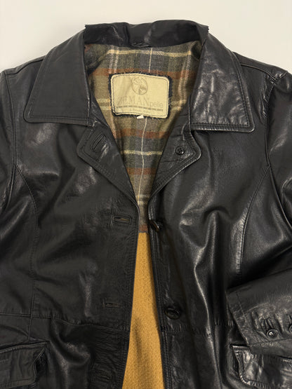 Giacca Zelman in pelle con fodera tartan anni ’70