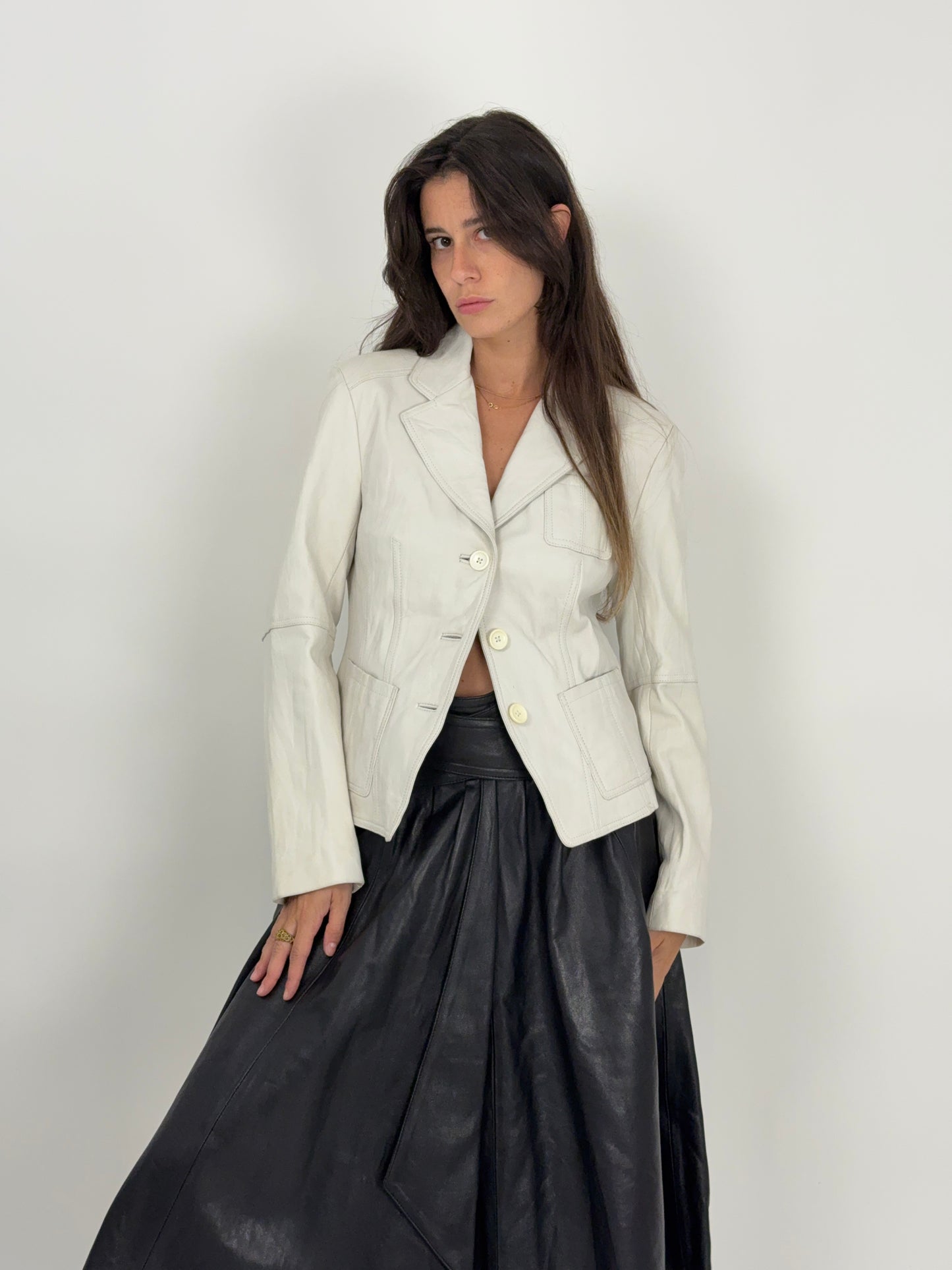 Giacca in pelle bianca anni '90