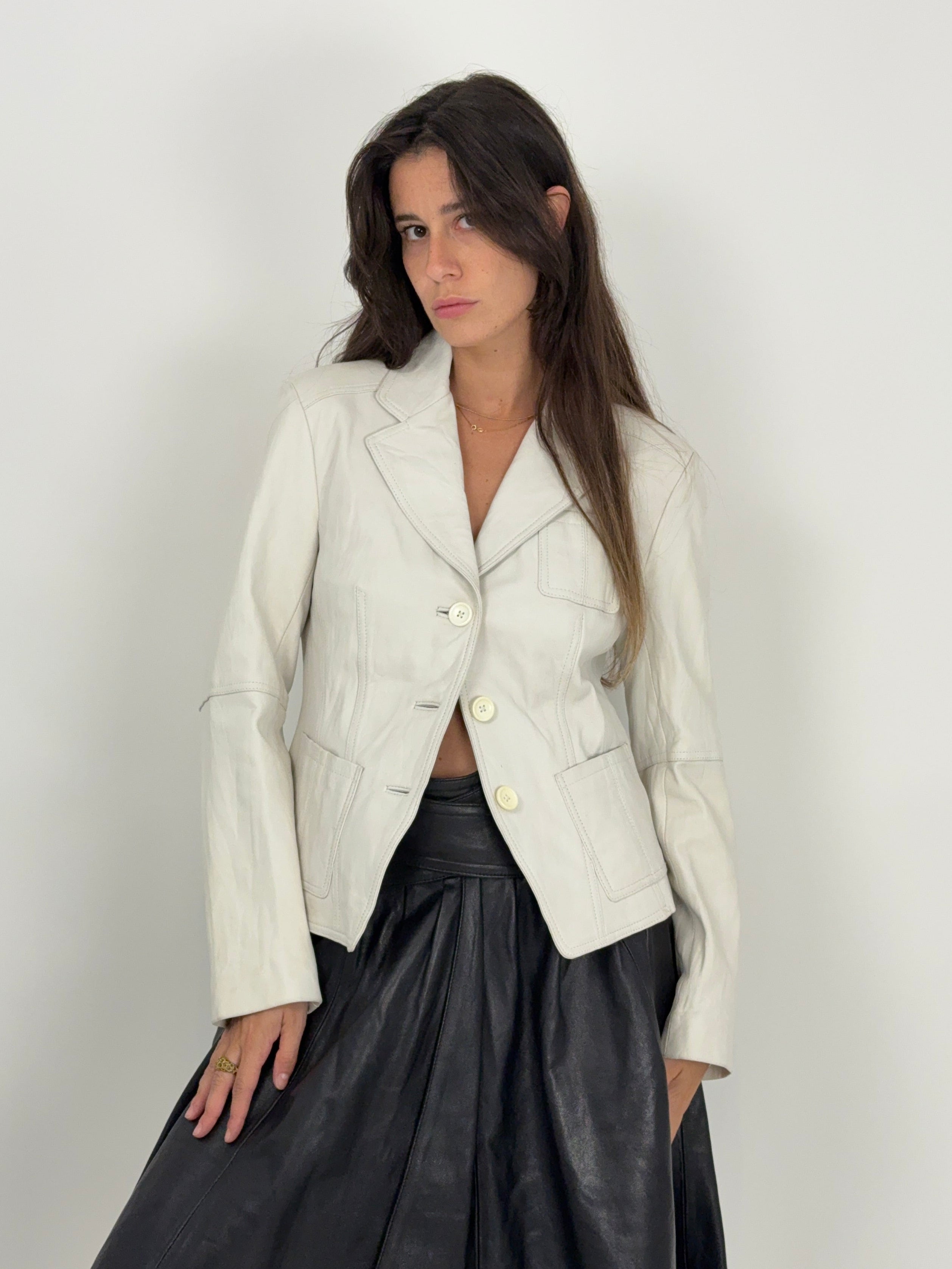 Giacca in pelle bianca anni '90