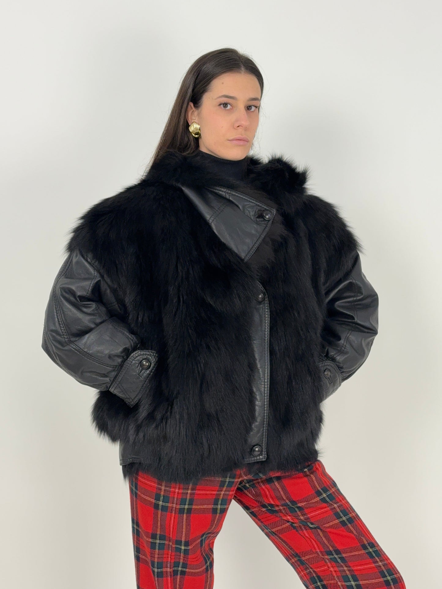 Giacca in pelle e pelliccia anni '80