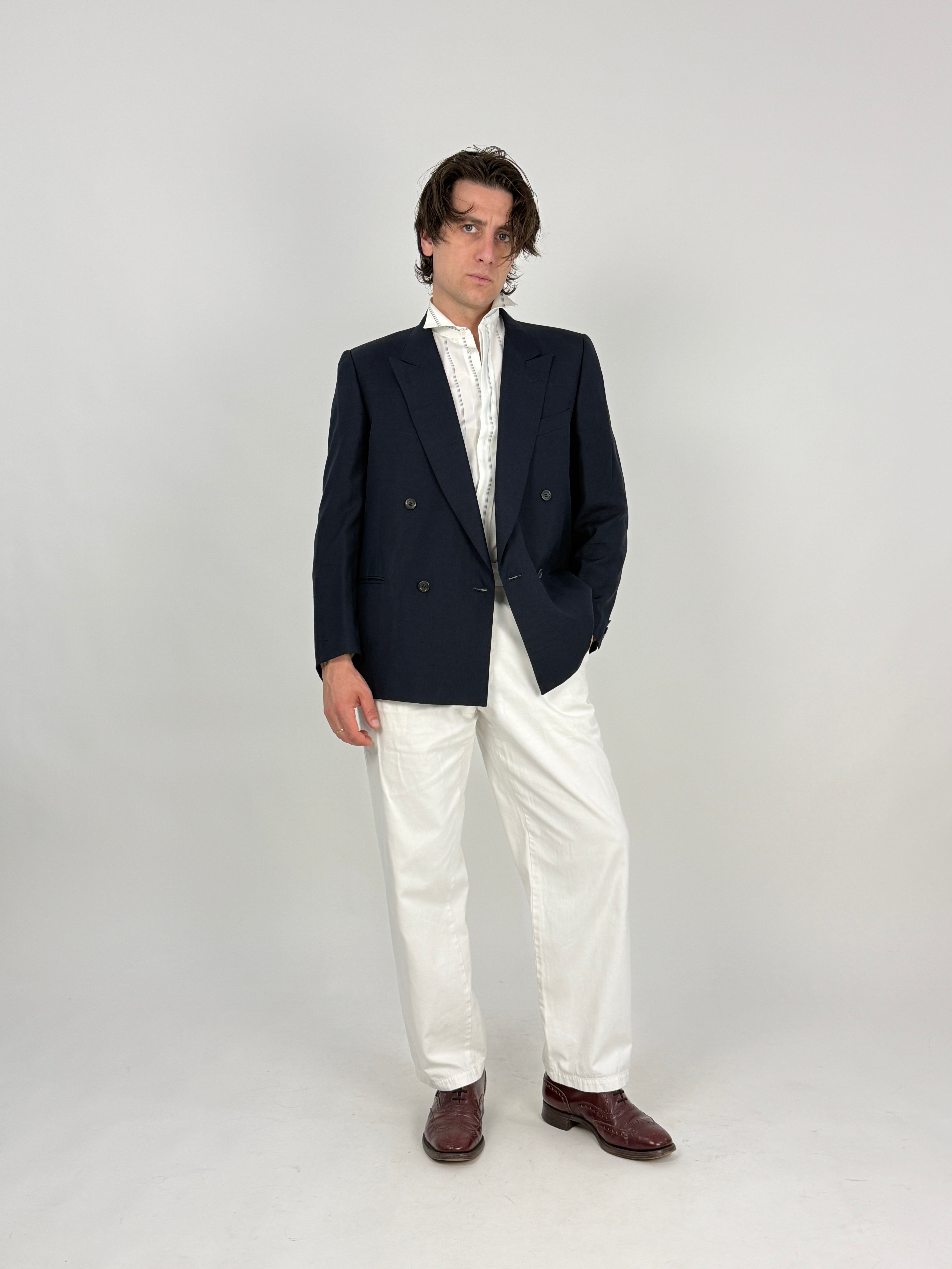 Blazer Doppiopetto Abital Pura Seta Blu Navy - Taglia 48