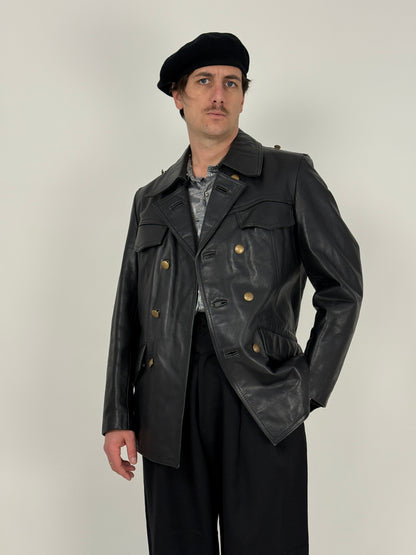 Giacca in pelle nera militare anni ’70