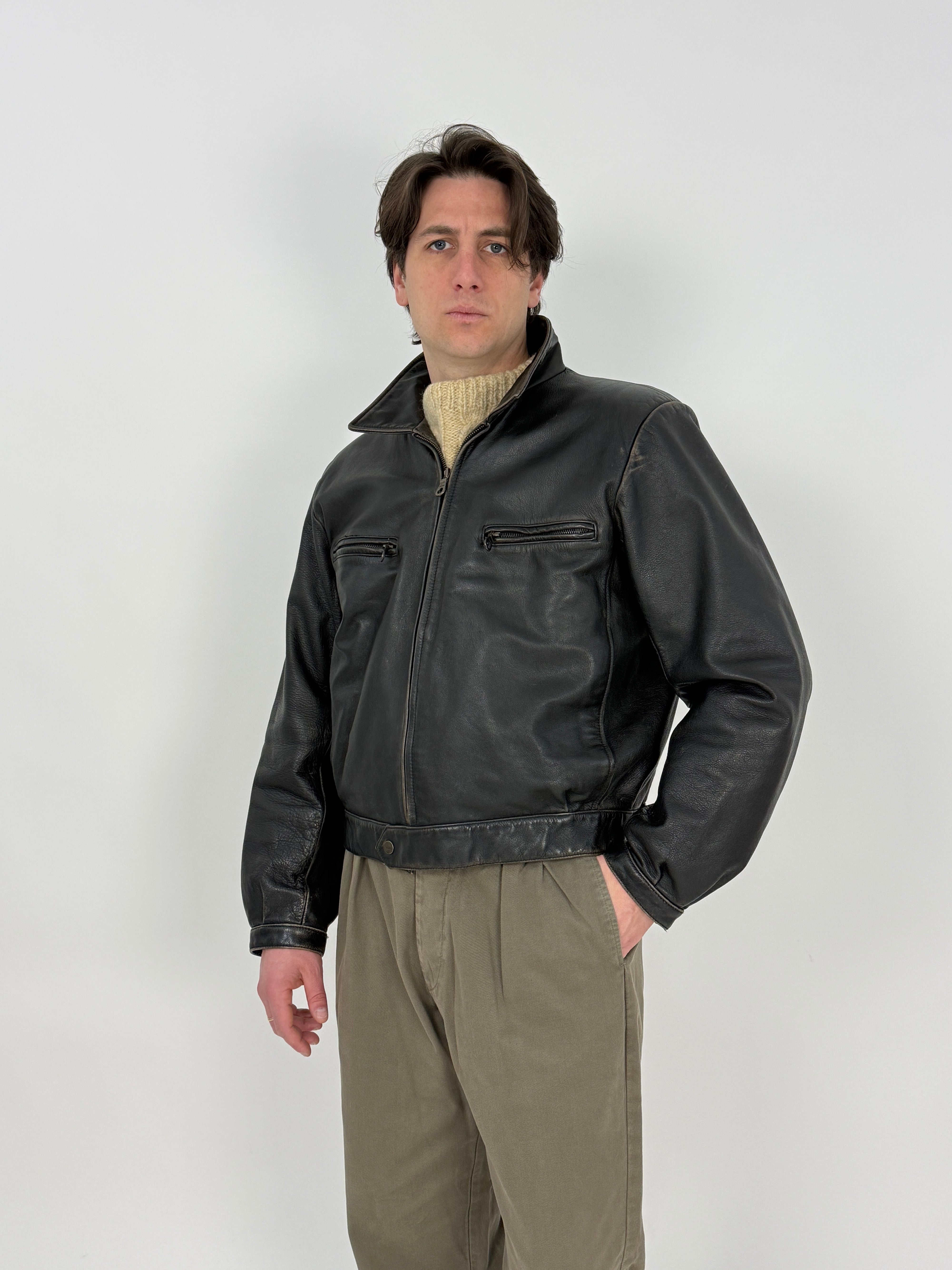 Giacca Pelle Vintage TRAPPER Moto Aviazione Marrone