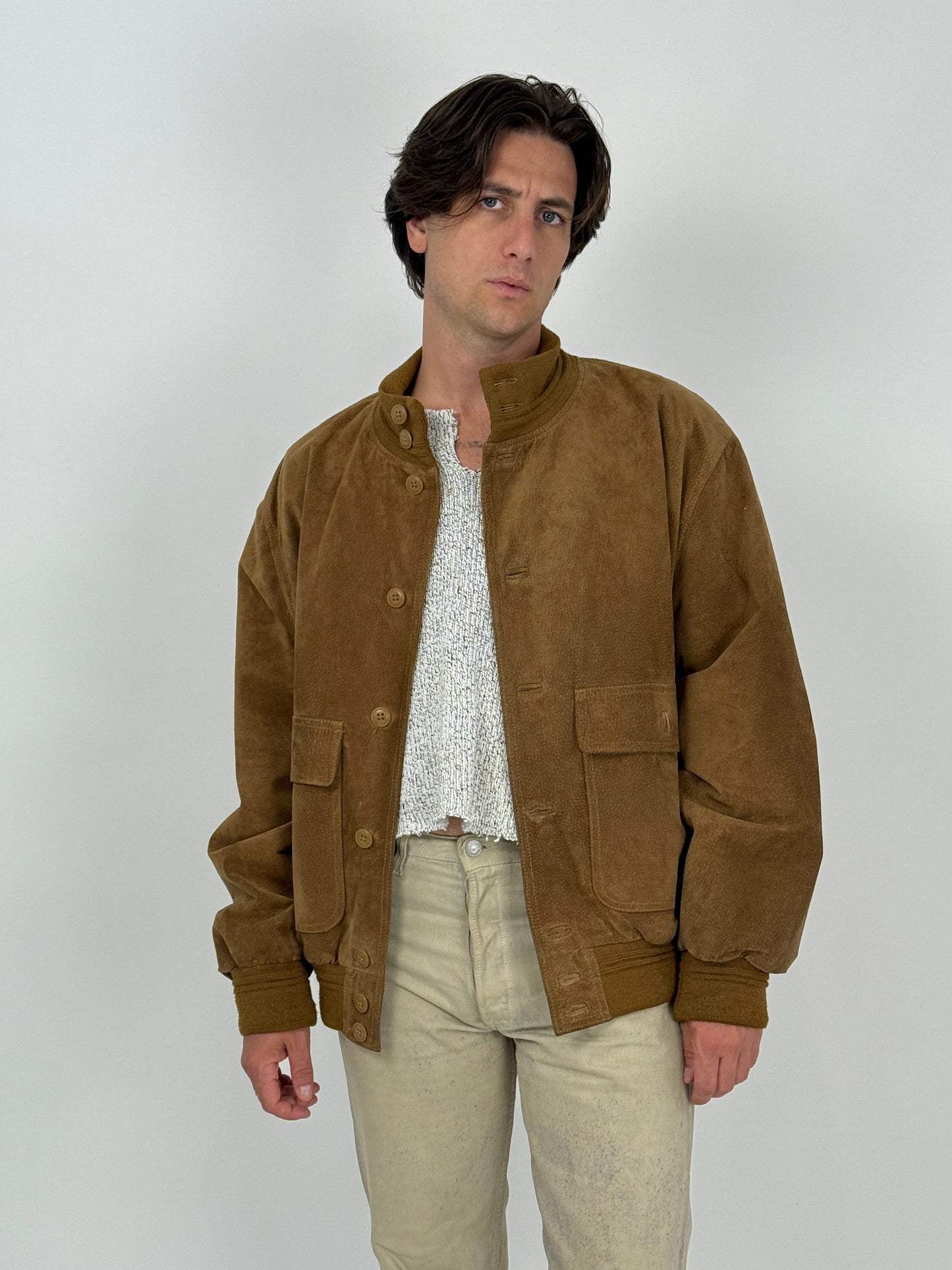 Giacca vintage in pelle scamosciata