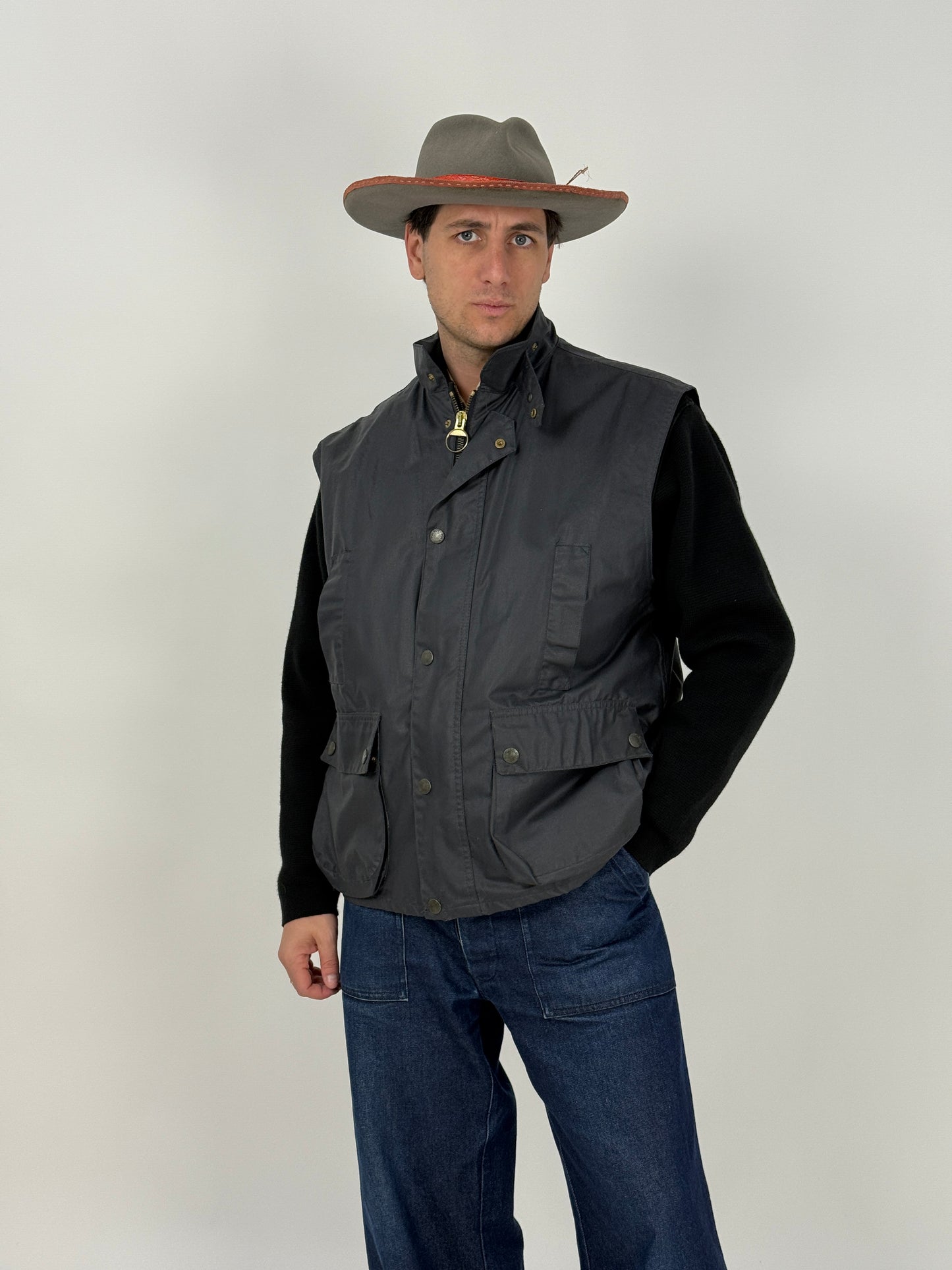 Gilet cerato con interno scozzese