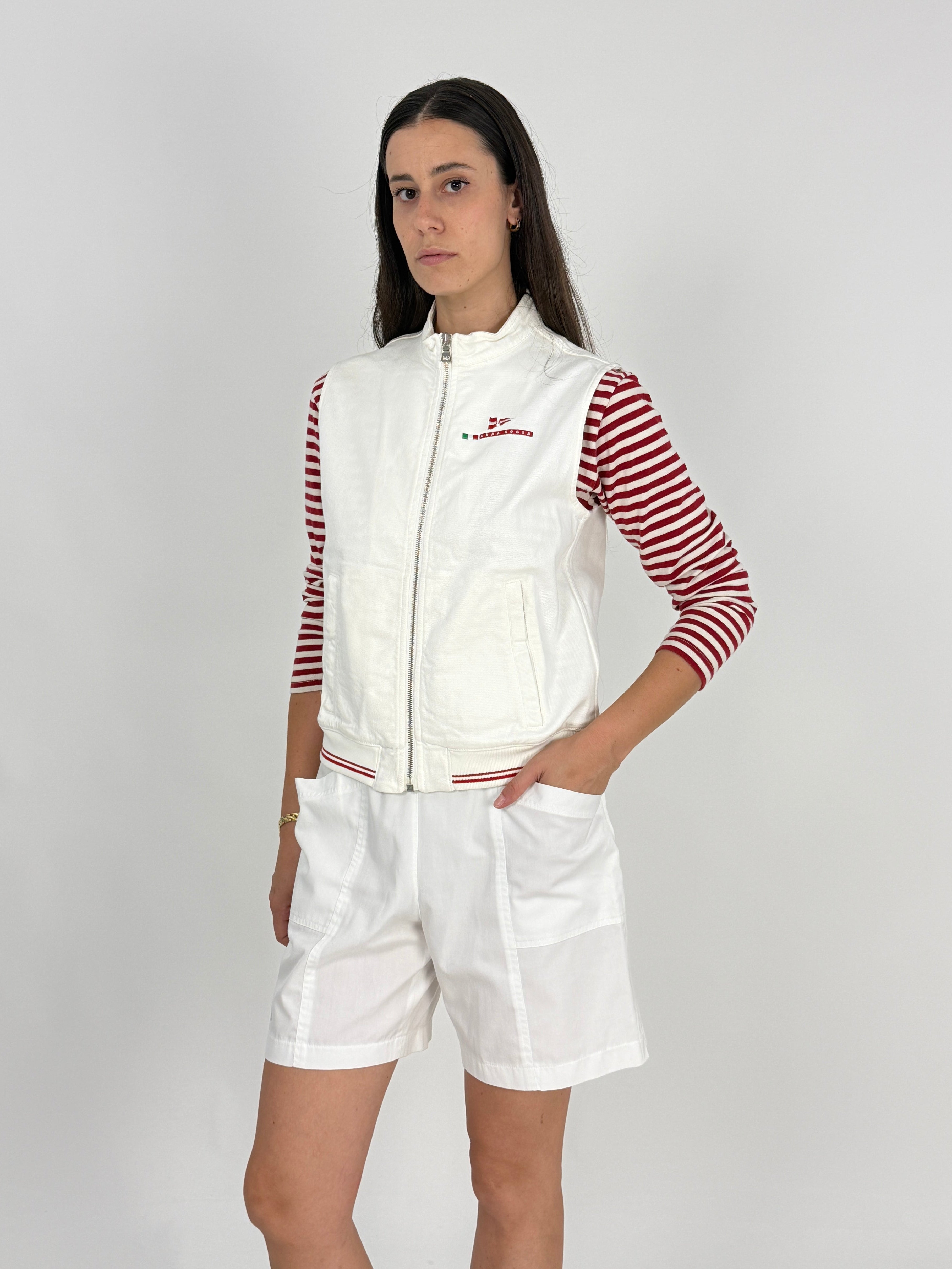 Gilet Vintage Prada Luna Rossa Bianco in Denim – America's Cup Anni 2000 - Taglia M/L