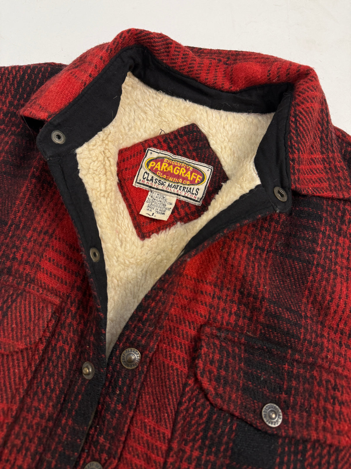 Dettaglio etichetta Paragraff Exclusive Clothing Co. Classic Materials e fodera sherpa interna