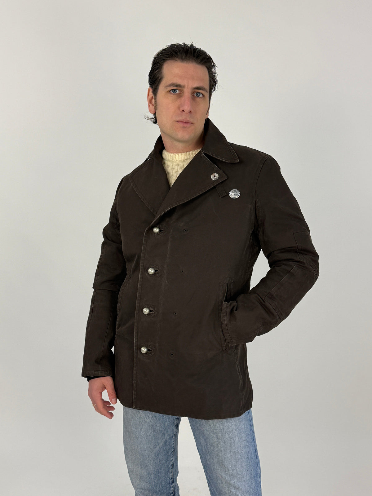 Cappotto Anni '90 Cotone Canvas Marrone Interno Staccabile - Taglia M