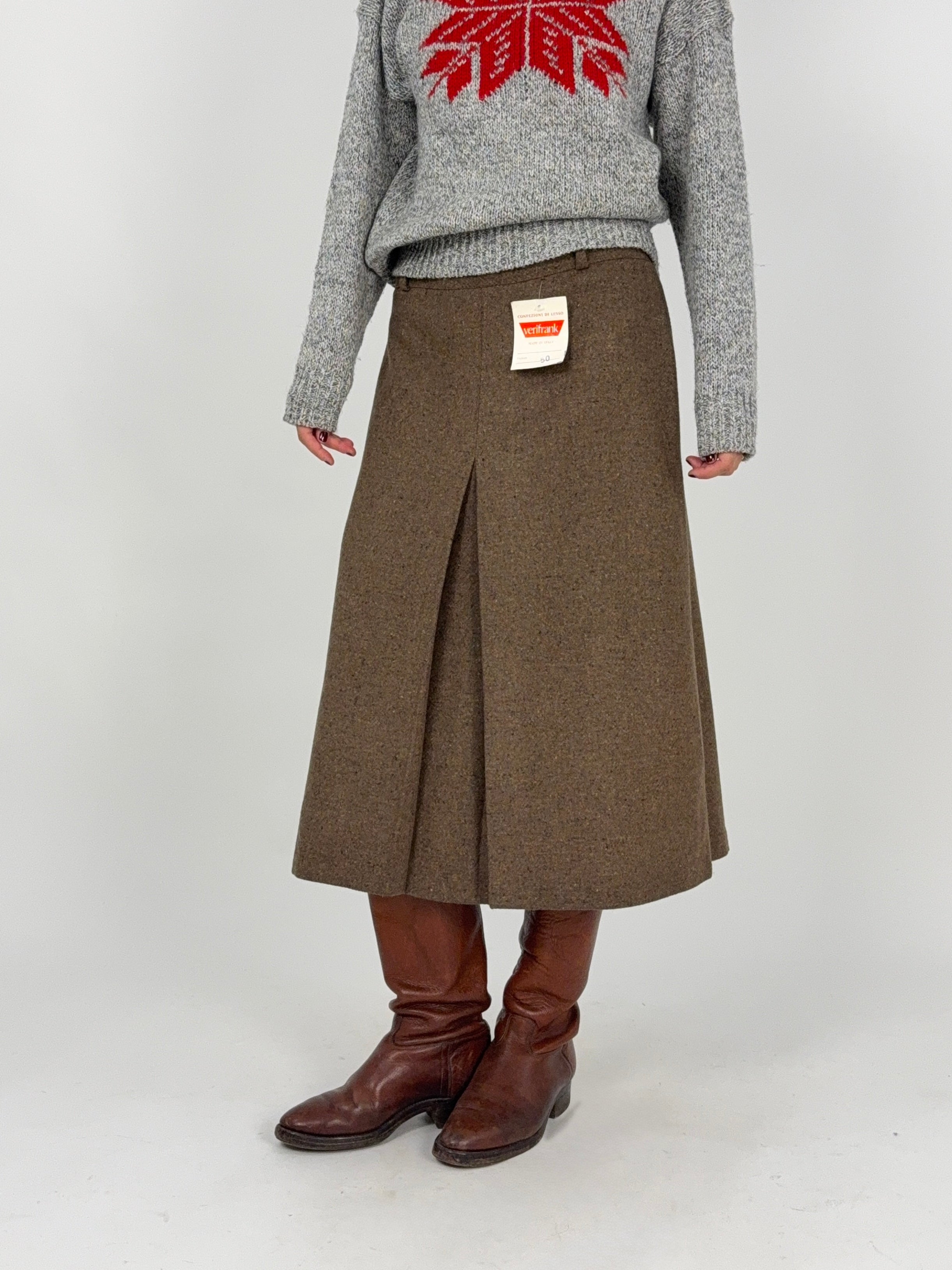 Gonna Anni '70 Misto Lana Marrone Deadstock – Taglia 44