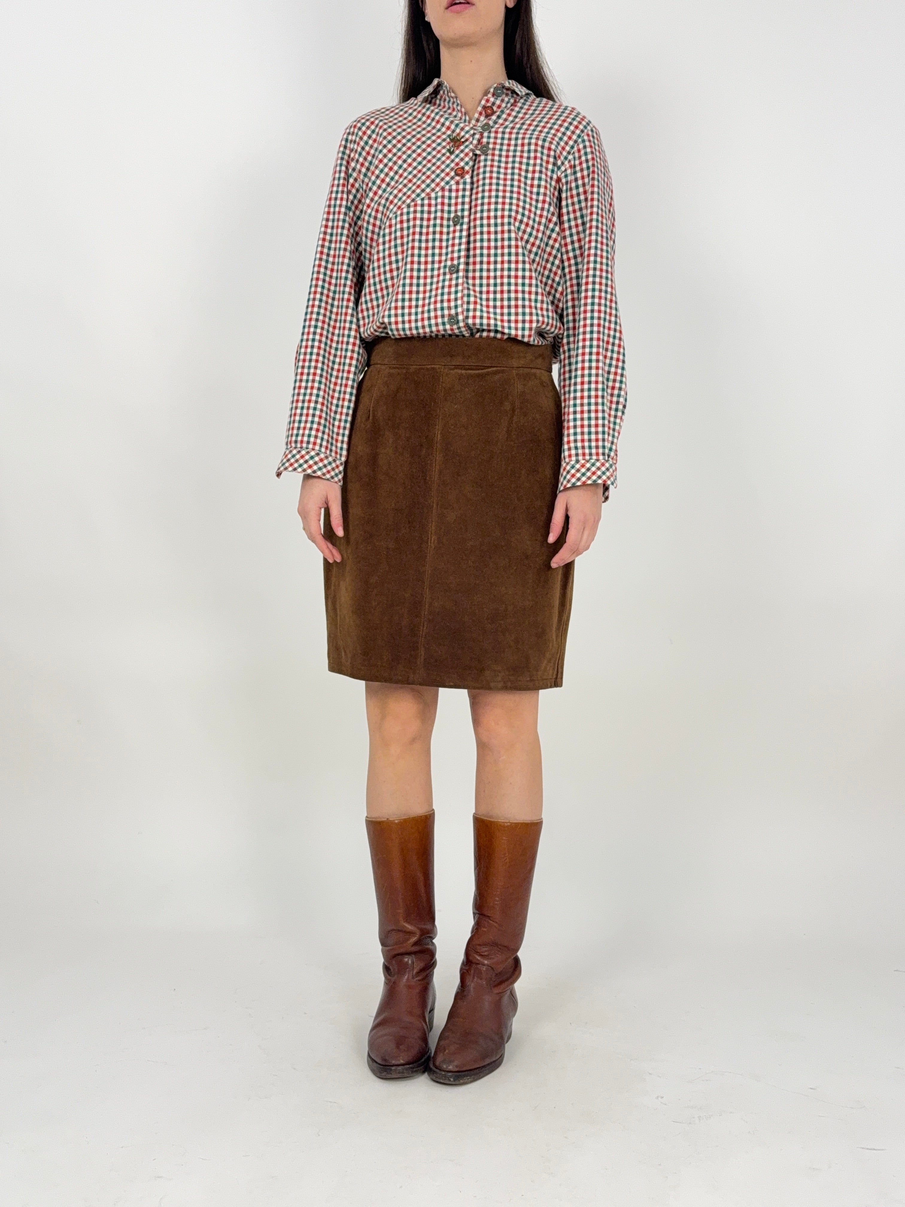 Gonna corta vintage in camoscio