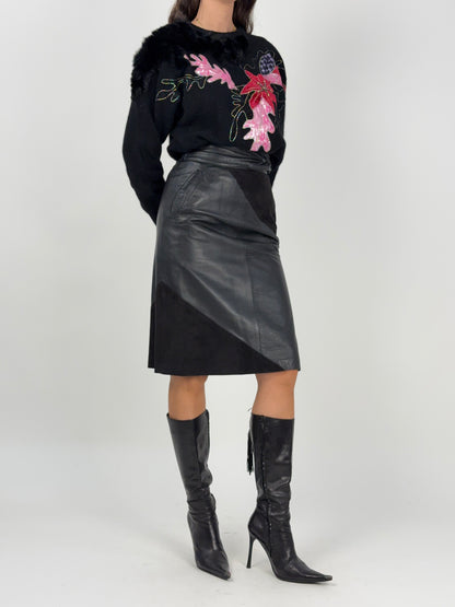 Gonna vintage in vera pelle e camoscio anni ’80