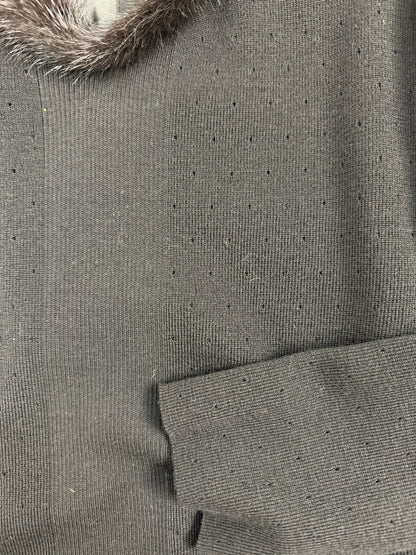 Abito lungo in lana con collo in pelliccia