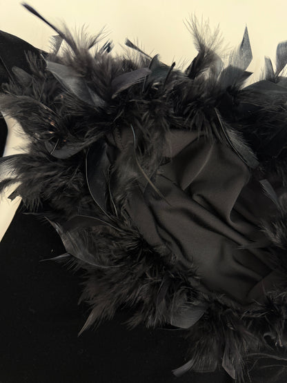 Maglia in velluto con collo in piume anni '70