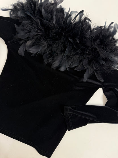 Maglia in velluto con collo in piume anni '70